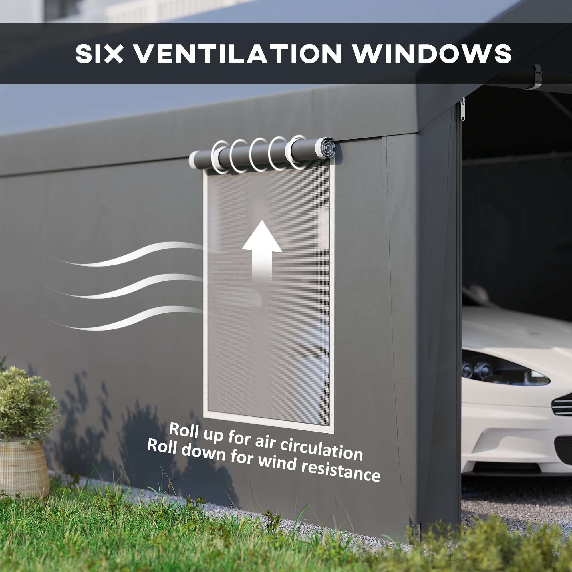 12 x 20ft Carport with 2 Roll-Up Doors, 4 Windows, Portable Garage with Removable Sidewalls for Car, Truck, Dark Grey Car Shelters at Gallery Canada