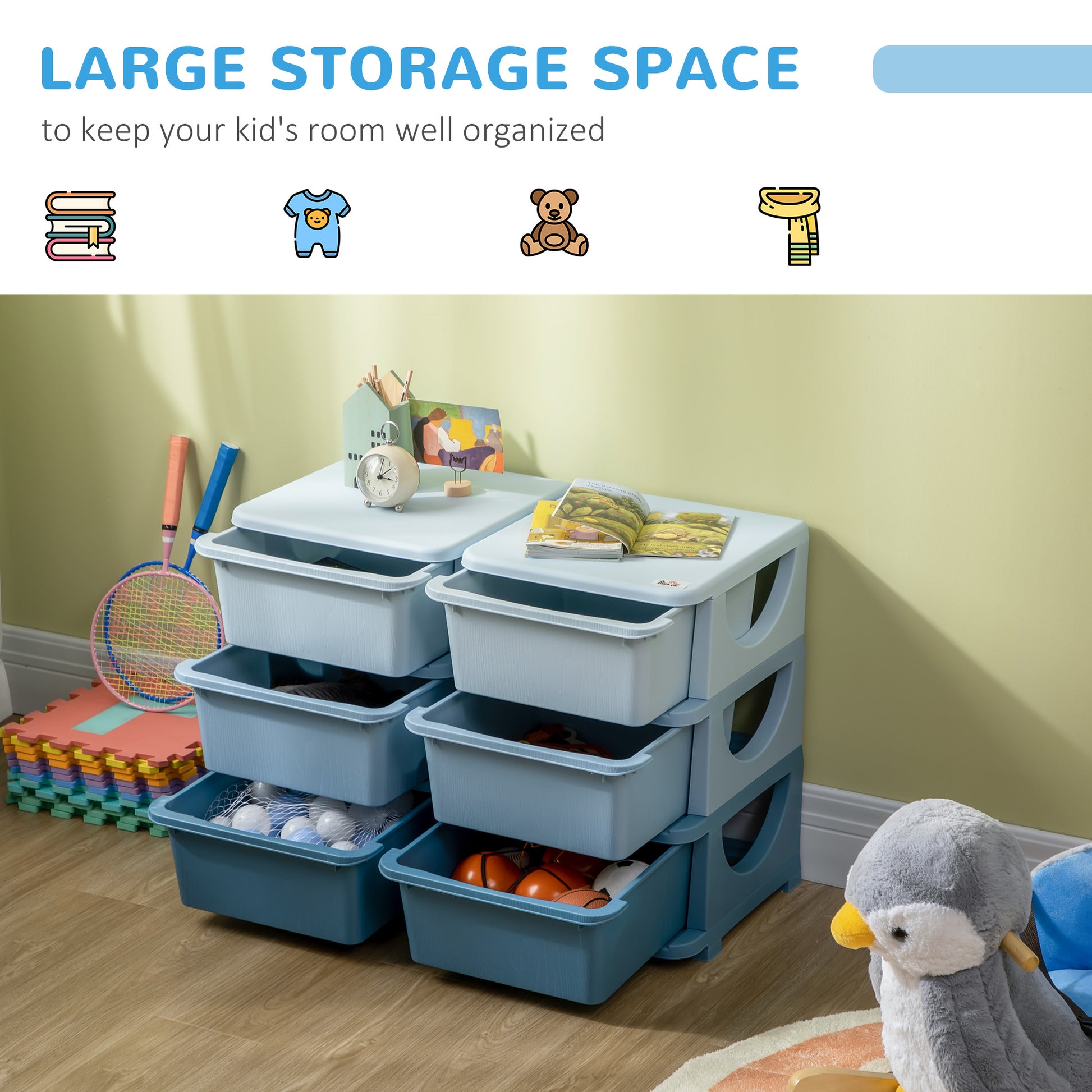 3 Tier Kids Toy Organizer and Storage Bins with 6 Plastic Drawers, Blue Baby & Kids Storage   at Gallery Canada