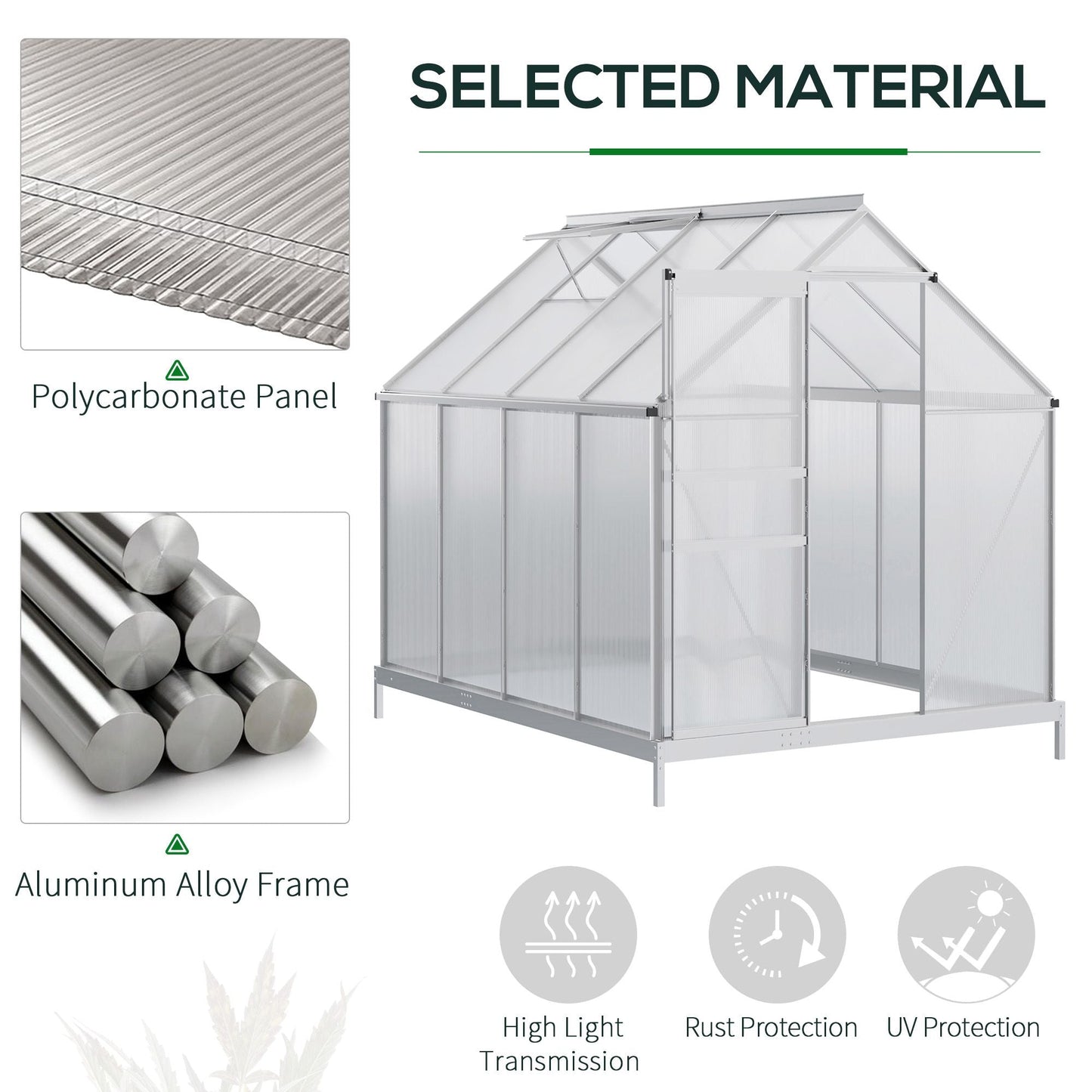 6' x 8' x 6.5' Walk-in Greenhouse, Polycarbonate Greenhouse with Adjustable Roof Vent, Base, Sliding Door, Clear Walk In Greenhouses   at Gallery Canada