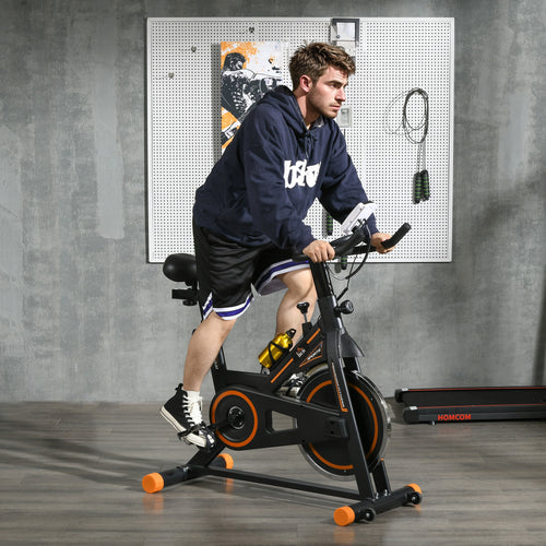 Upright Stationary Exercise Bike, Cardio Workout Training Bicycle w/ Adjustable Resistance LCD Monitor, Orange