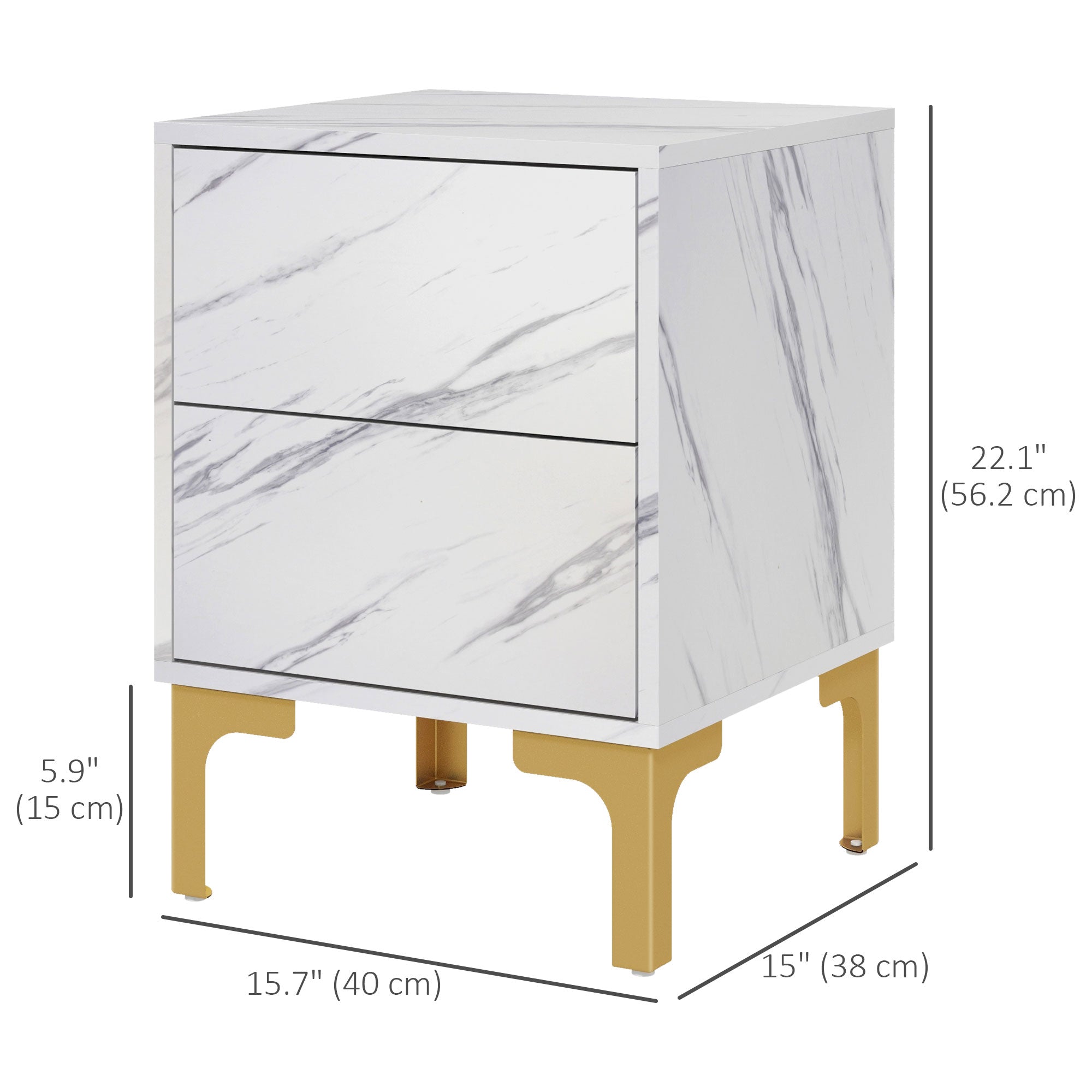 Faux Marbled Bedside Tables Set of 2, Accent Nightstands with Drawers for Bedroom, Living Room, White Bedside Tables   at Gallery Canada