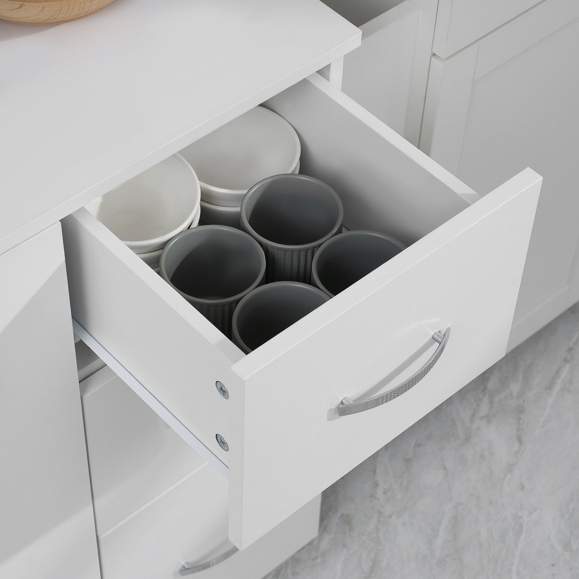 Freestanding Kitchen Microwave Cabinet Tall Cabinet with Doors Drawers Shelves, White Kitchen Pantry Cabinets at Gallery Canada