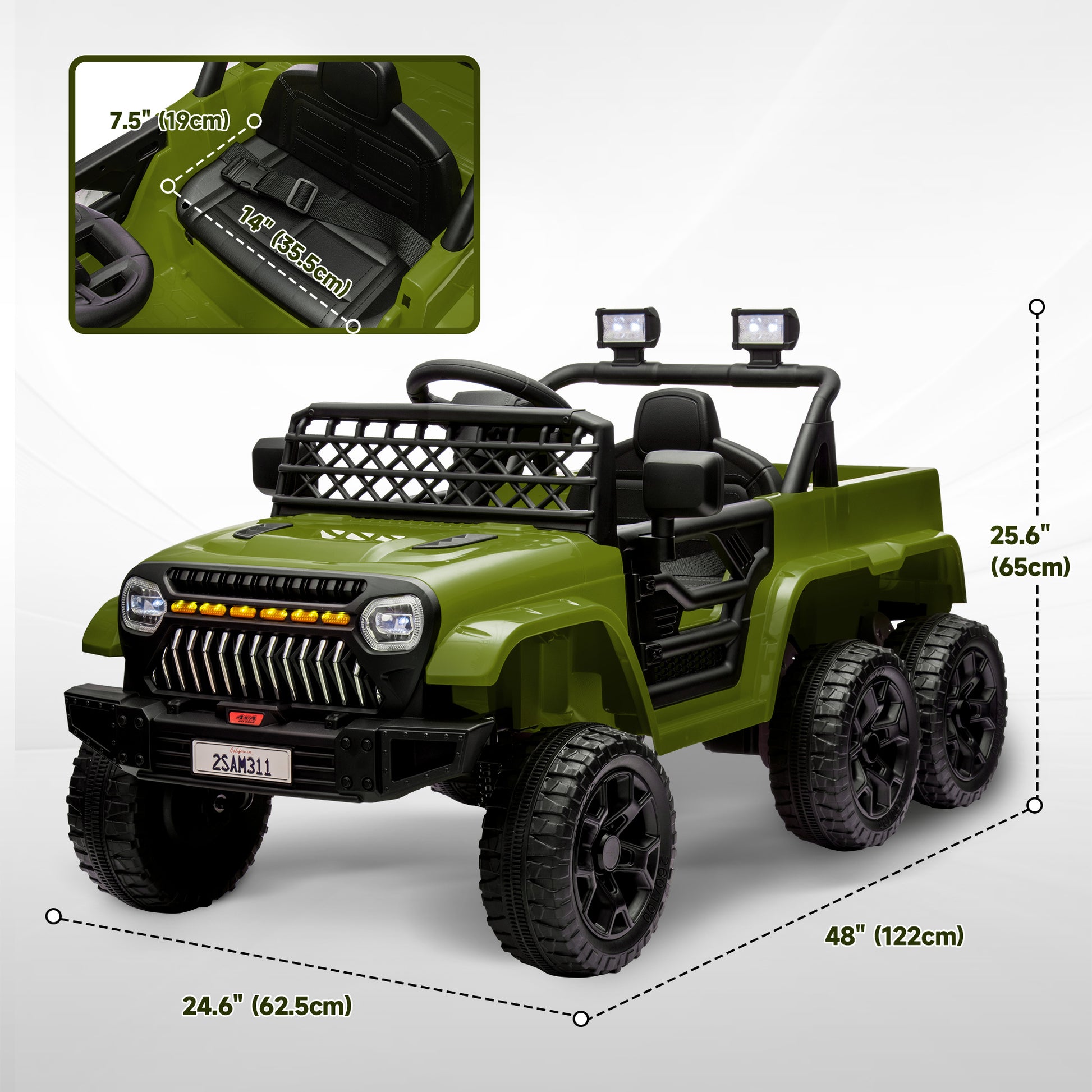 12V 4WD/2WD Kids Electric Car w/ Remote Control, Spring Suspension, Back Trailer, Light, Music, Soft Start, Dark Green Electric Toy Cars   at Gallery Canada