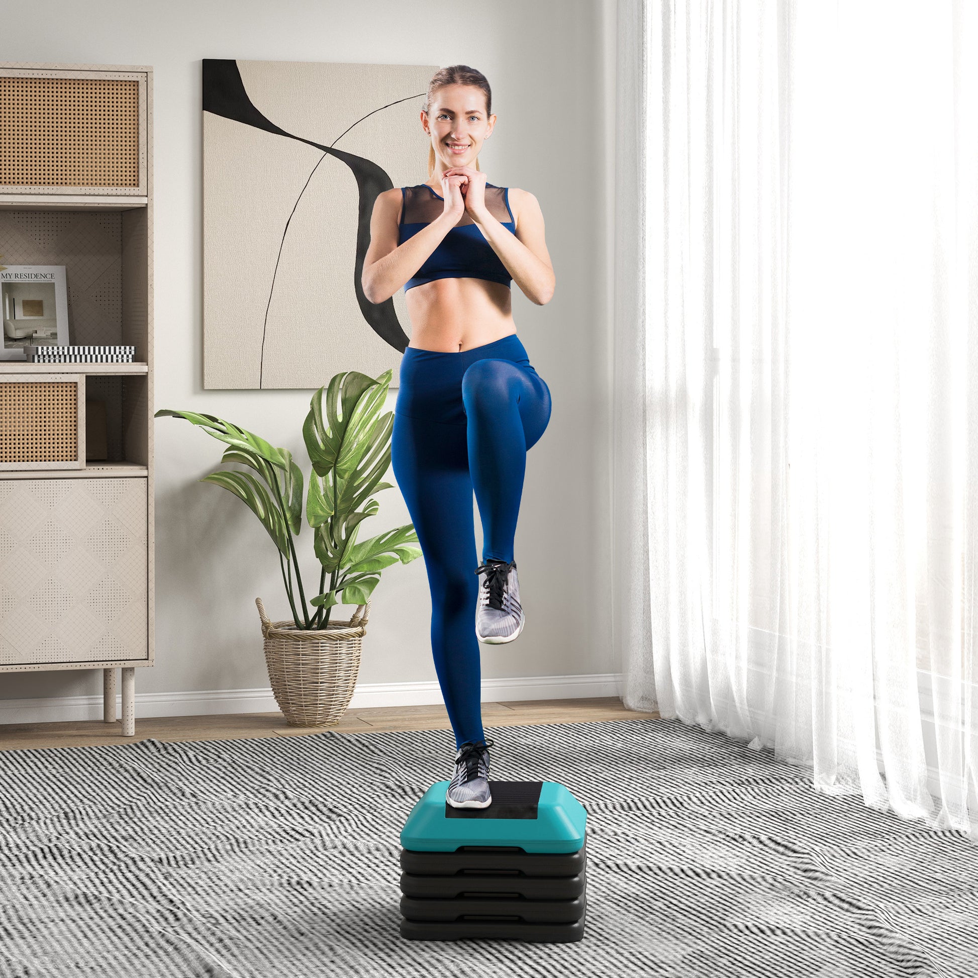 5-Level Height Adjustable Stepper, Aerobic Exercise Step Platform, 4" 6" 8" 10" 12", Blue Aerobic Equipment   at Gallery Canada