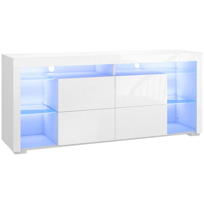 TV Stand with LED Lights for TVs up to 55", High Gloss TV Cabinet with Flip Doors and Glass Shelves, White TV Stands   at Gallery Canada