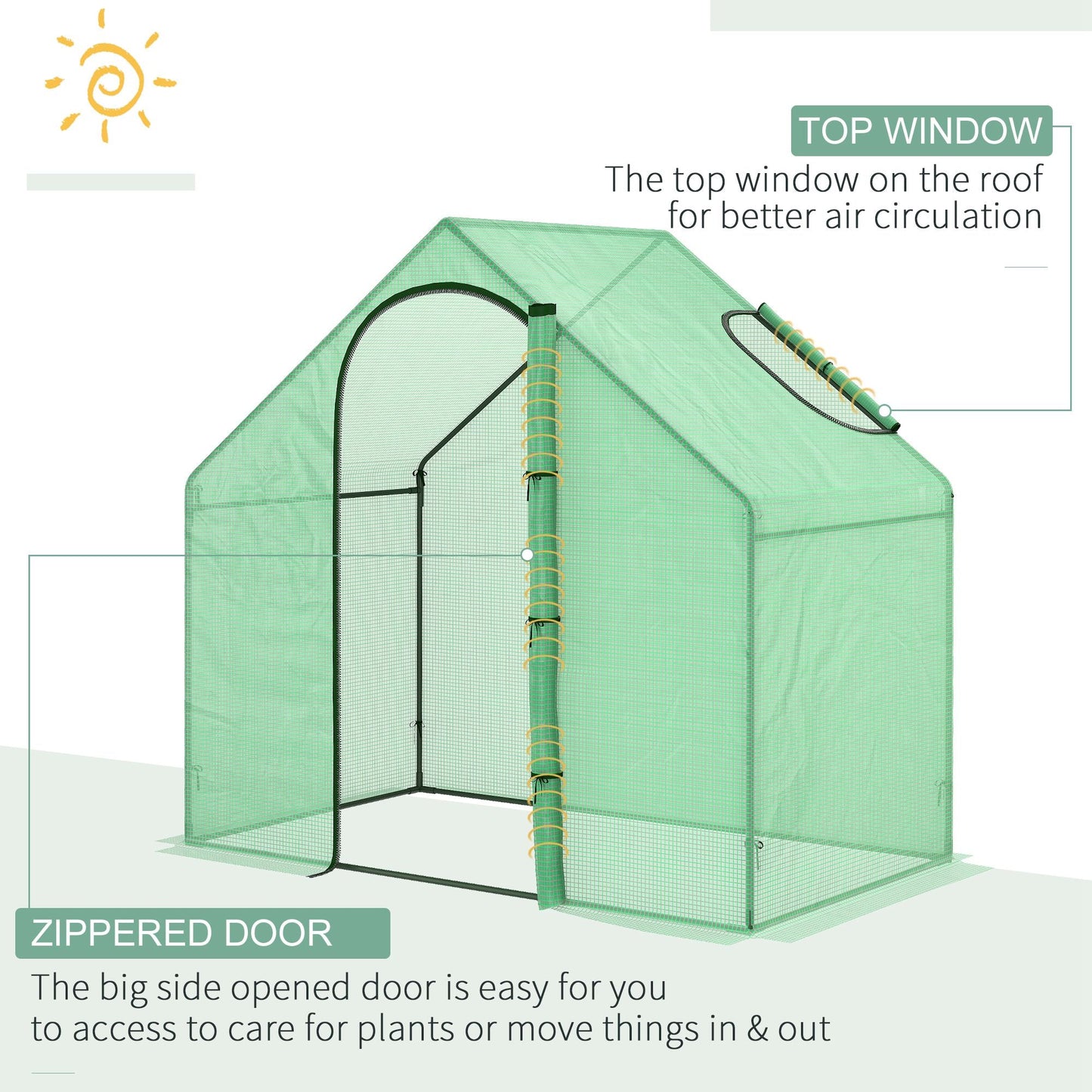 6x3.3x5.5ft Walk-in Greenhouse with Door & Window, Steel Frame, PE Cover, Green Walk In Greenhouses   at Gallery Canada