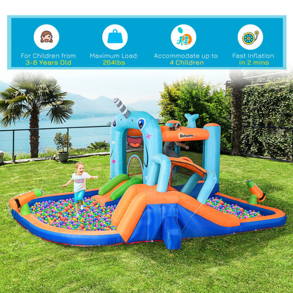 Narwhals 5-in-1 Inflatable Water Slide Bounce House with Pool & Air Blower Inflatables   at Gallery Canada