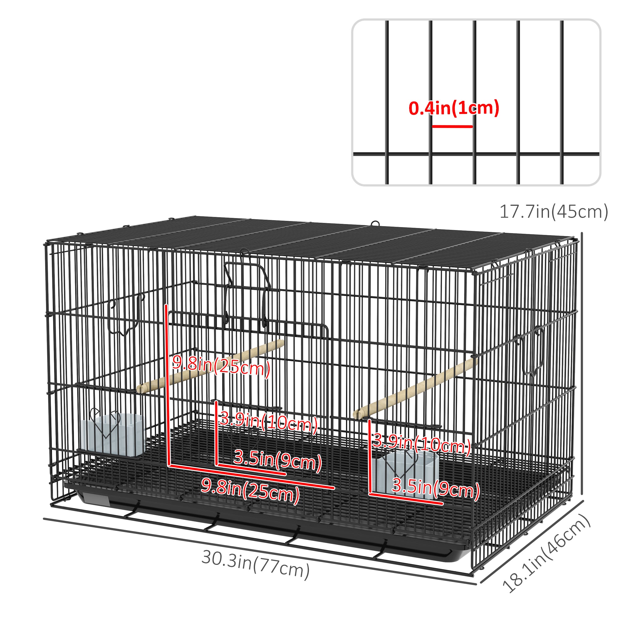 Birdcage for Canaries, Lovebirds Finches, Budgie Cage with Removable Tray, Bottom Mesh Panel, Wooden Perches, Swing, Ramp, Food Containers, 30