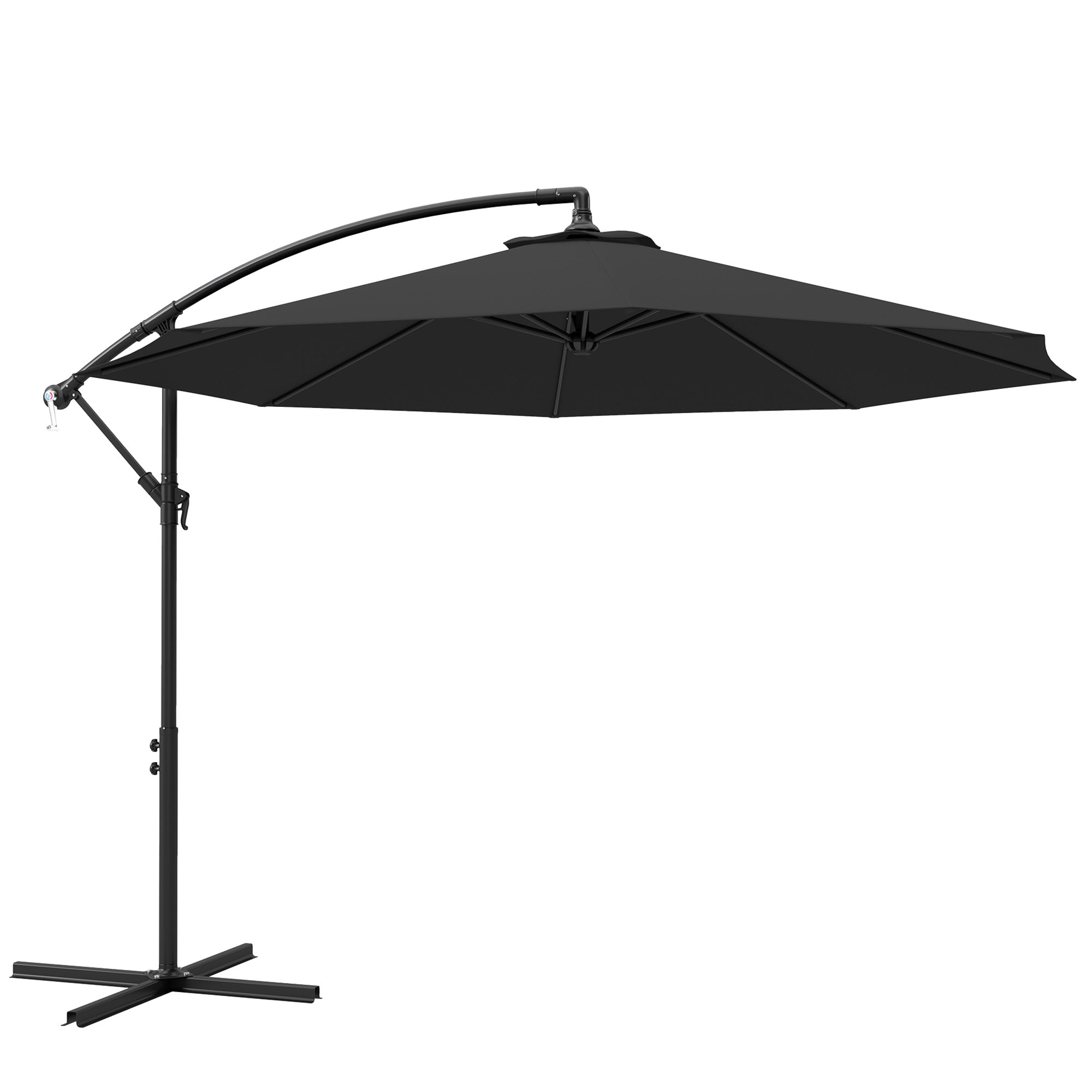 9.7ft Offset Patio Umbrella Garden Hanging Parasol Banana Cantilever Umbrella with Base, Crank, Black Offset Cantilever Umbrellas Black at Gallery Canada