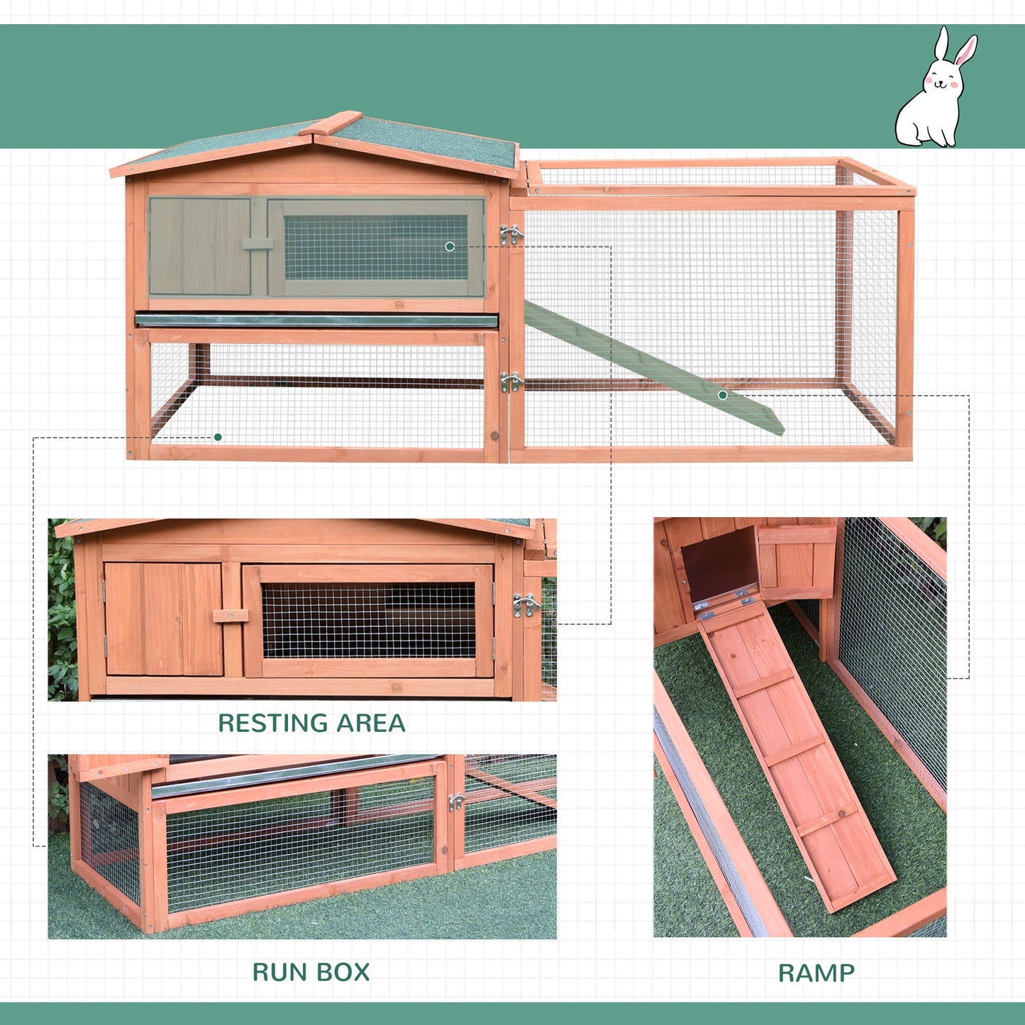 Wooden Rabbit Hutch Cage Bunny House Chicken Coop Habitats with Run Rabbit Hutch   at Gallery Canada