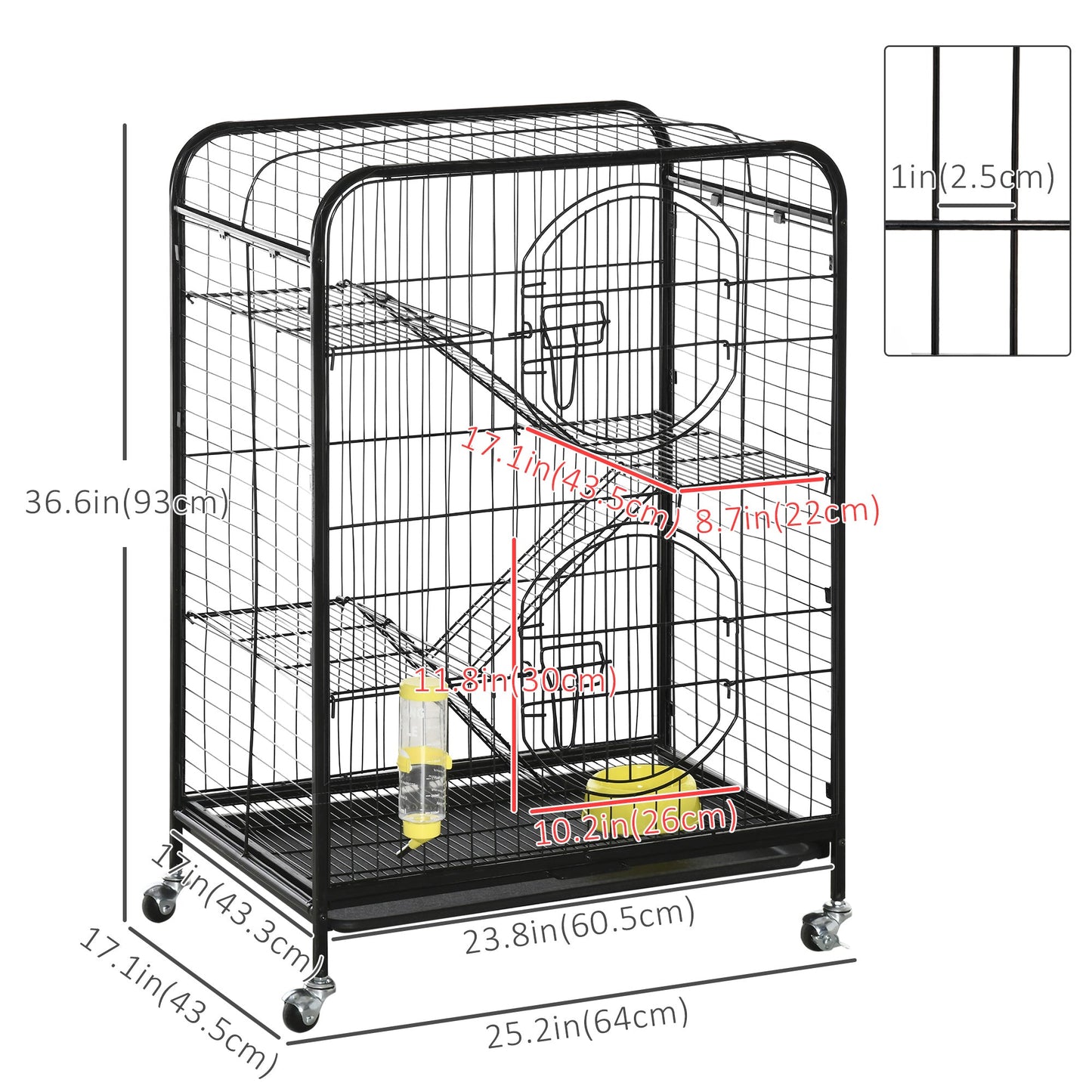 Rolling Small Animal Cage 36.6" Pet Rabbit Ferret Playpen, Animal Supply Kit Metal Black for Bunny, Pet Mink, Chinchilla Houses & Habitats   at Gallery Canada