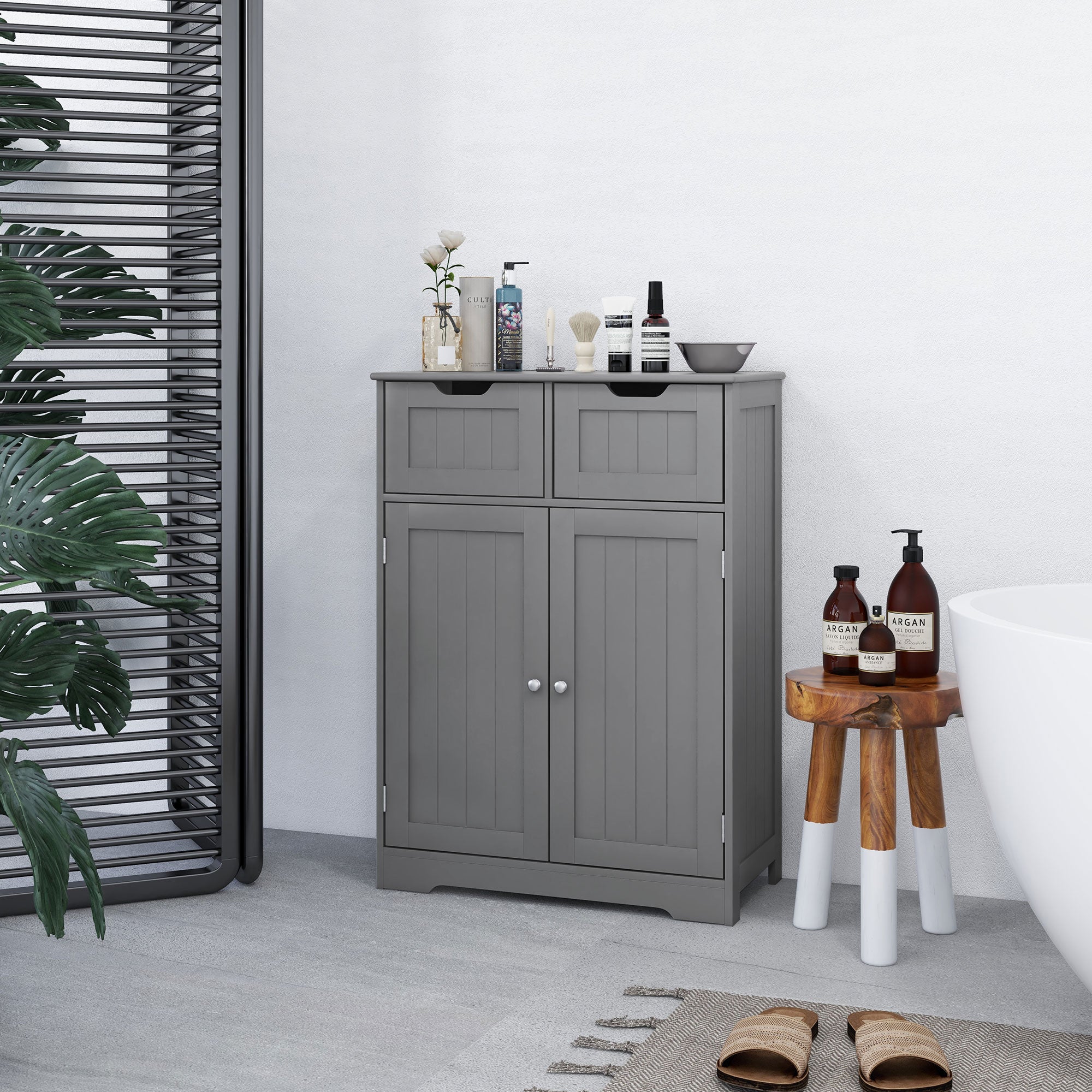 Bathroom Cabinet, Bathroom Storage Cabinet with 2 Drawers, Adjustable Shelf for Living Room, Entryway, Grey Bathroom Cabinets   at Gallery Canada