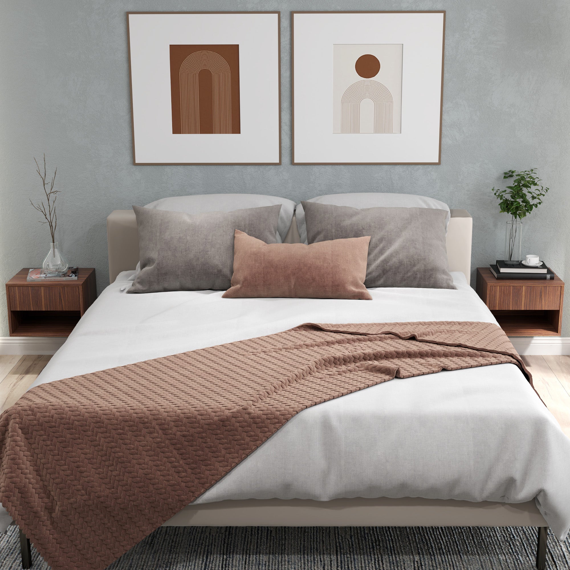 Floating Nightstand Set of 2, Wall Mounted Bedside Table with Drawer for Bedroom, Brown Bedside Tables at Gallery Canada