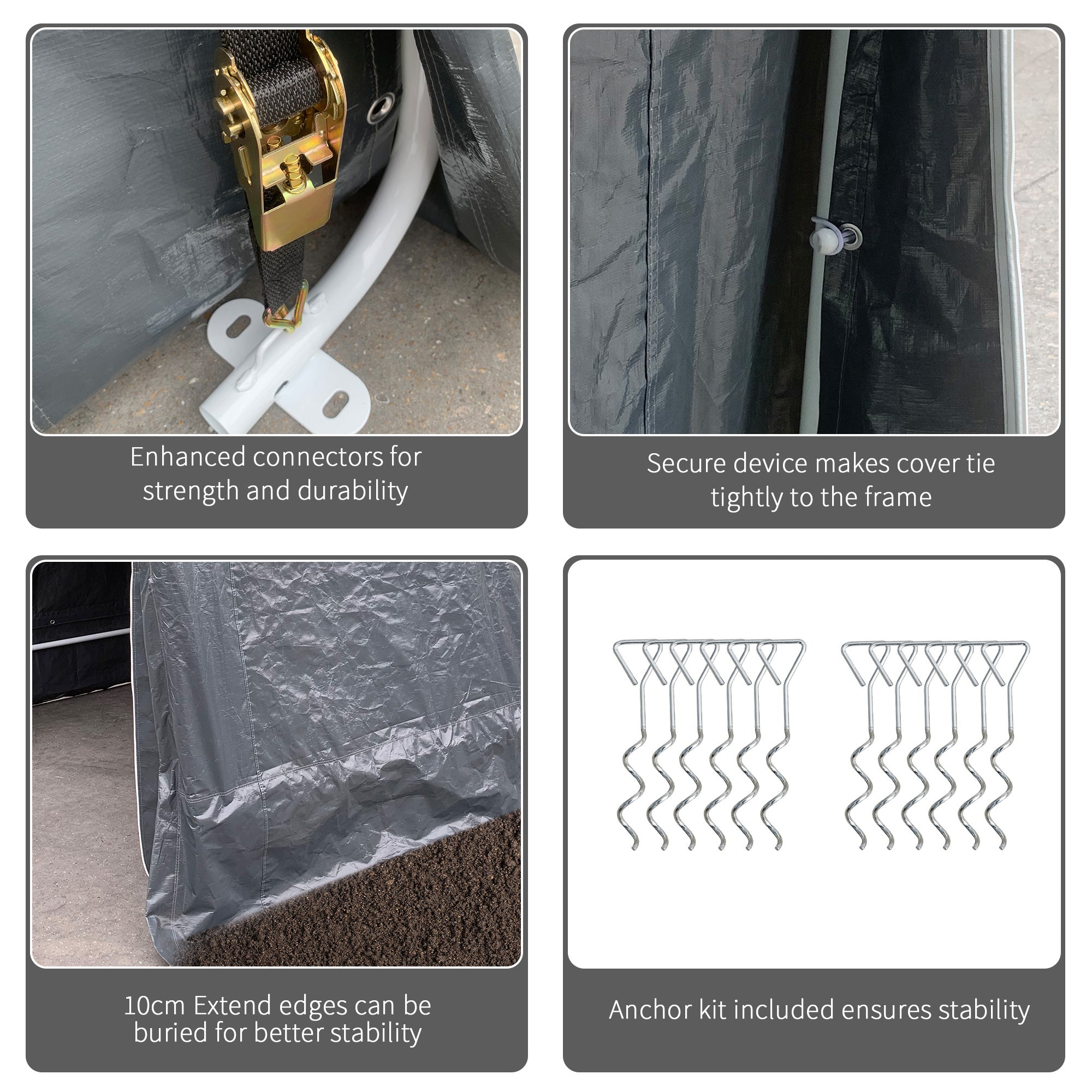 9.2' x 7.9' Garden Storage Tent, Patio Storage Shelter w/ Metal Frame and Double Zipper Doors, Dark Grey Car Shelters at Gallery Canada