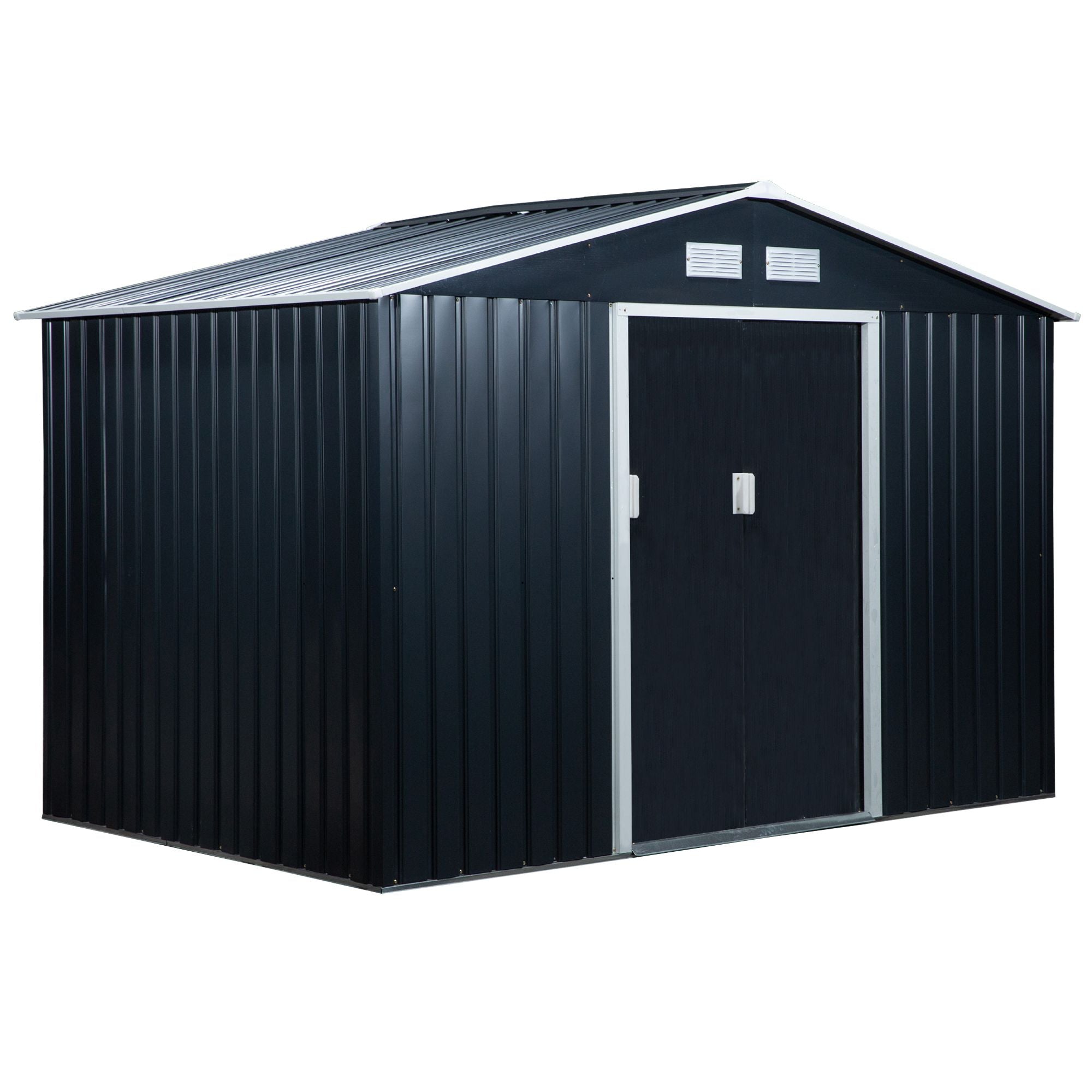 9.1' x 6.4' x 6.3' Garden Storage Shed w/Floor Foundation Outdoor Patio Yard Metal Tool Storage House w/ Double Doors Sheds Dark Grey  at Gallery Canada