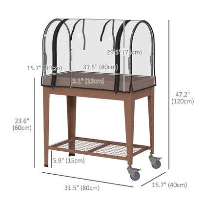 3' x 1' x 4' Raised Planter with Greenhouse Cover and Roll-up Door Mobile Elevated Garden Bed on Wheels for Herbs Brown Raised Garden Beds   at Gallery Canada