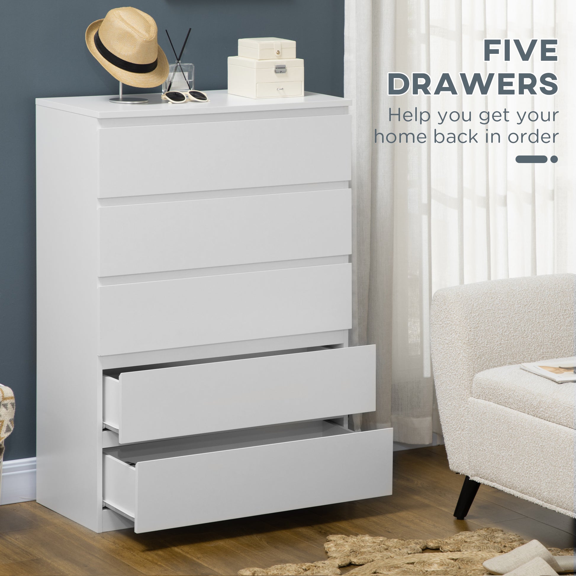 Chest of Drawers with 5 Drawers, Dresser for Bedroom, 5 Drawer Chest with Zinc Alloy Runners for Living Room Storage Cabinets   at Gallery Canada