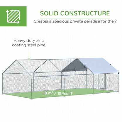 9.8' x 19.7' Metal Chicken Coop, Galvanized Walk-in Hen House, 3 Rooms Poultry Cage Outdoor with Waterproof UV-Protection Cover for Rabbits, Ducks Chicken Coops   at Gallery Canada