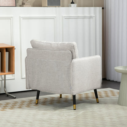 Modern Armchair, Upholstered Accent Chair with Tufted Back Cushion and Steel Legs for Living Room, Bedroom, Cream White Accent Chairs   at Gallery Canada