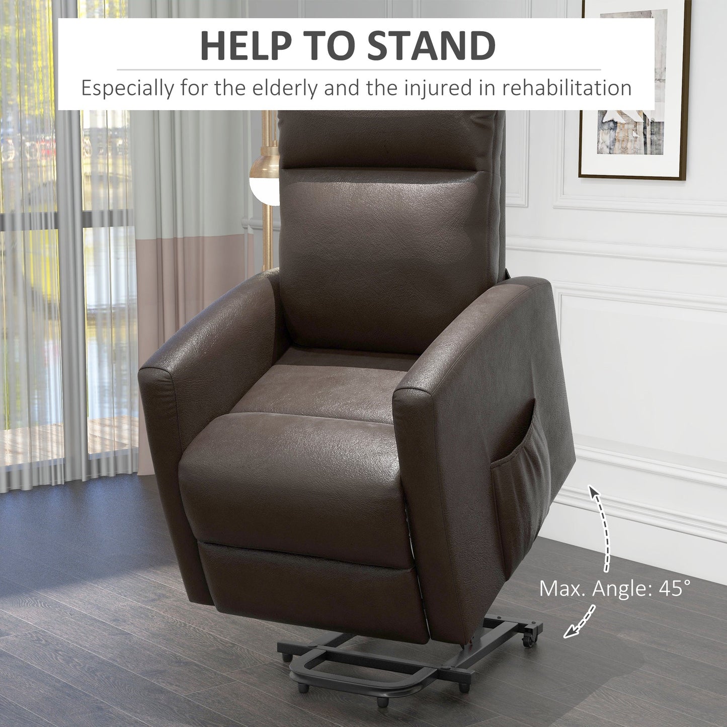 Power Lift Recliner Chair with Remote Control Side Pocket for Living Room Home Office Study Brown Electric Power Lift Chairs   at Gallery Canada