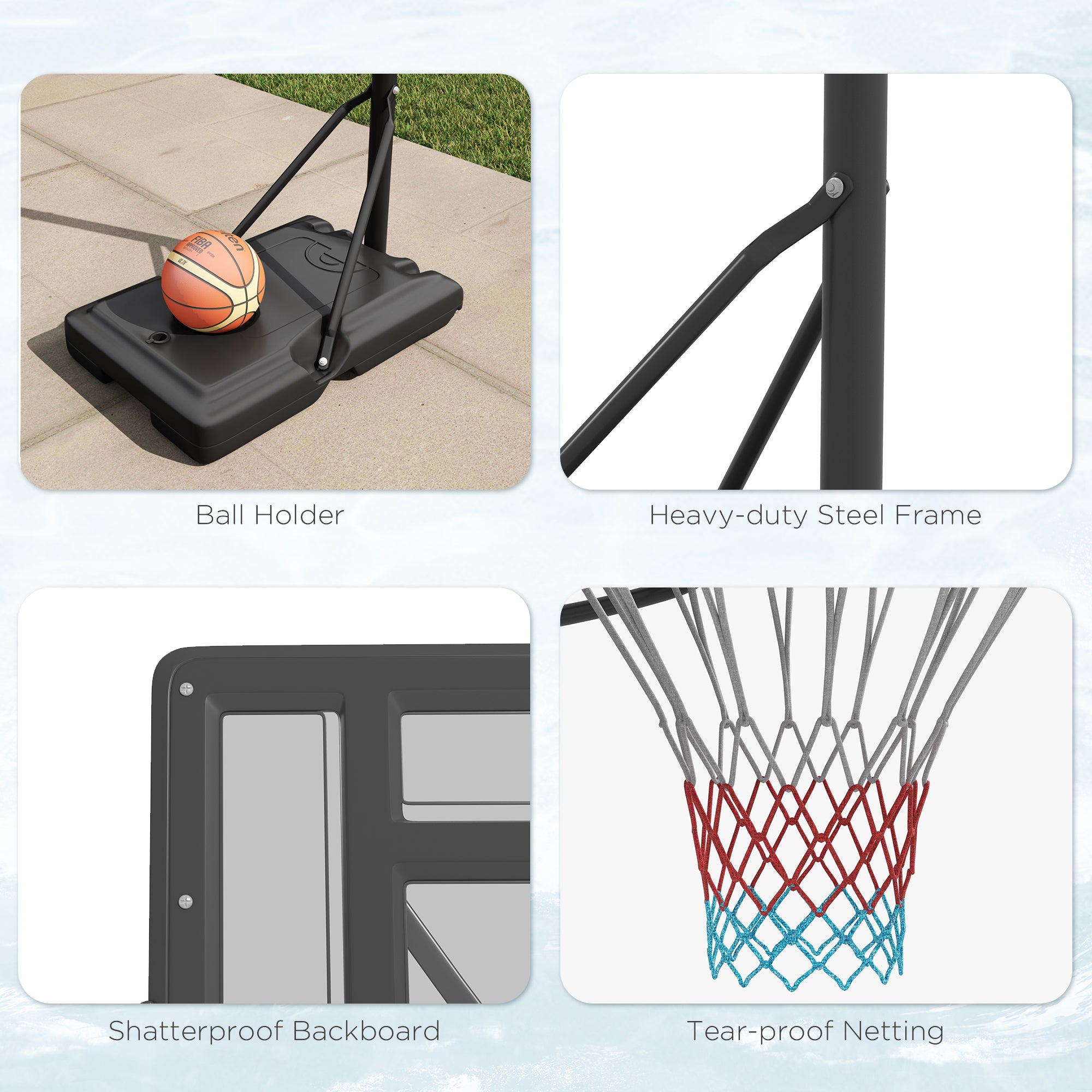 7.5-10FT Portable Basketball Hoop, Dual-use for Swimming Pool or Backyard, Basketball Net Goal with 43.25