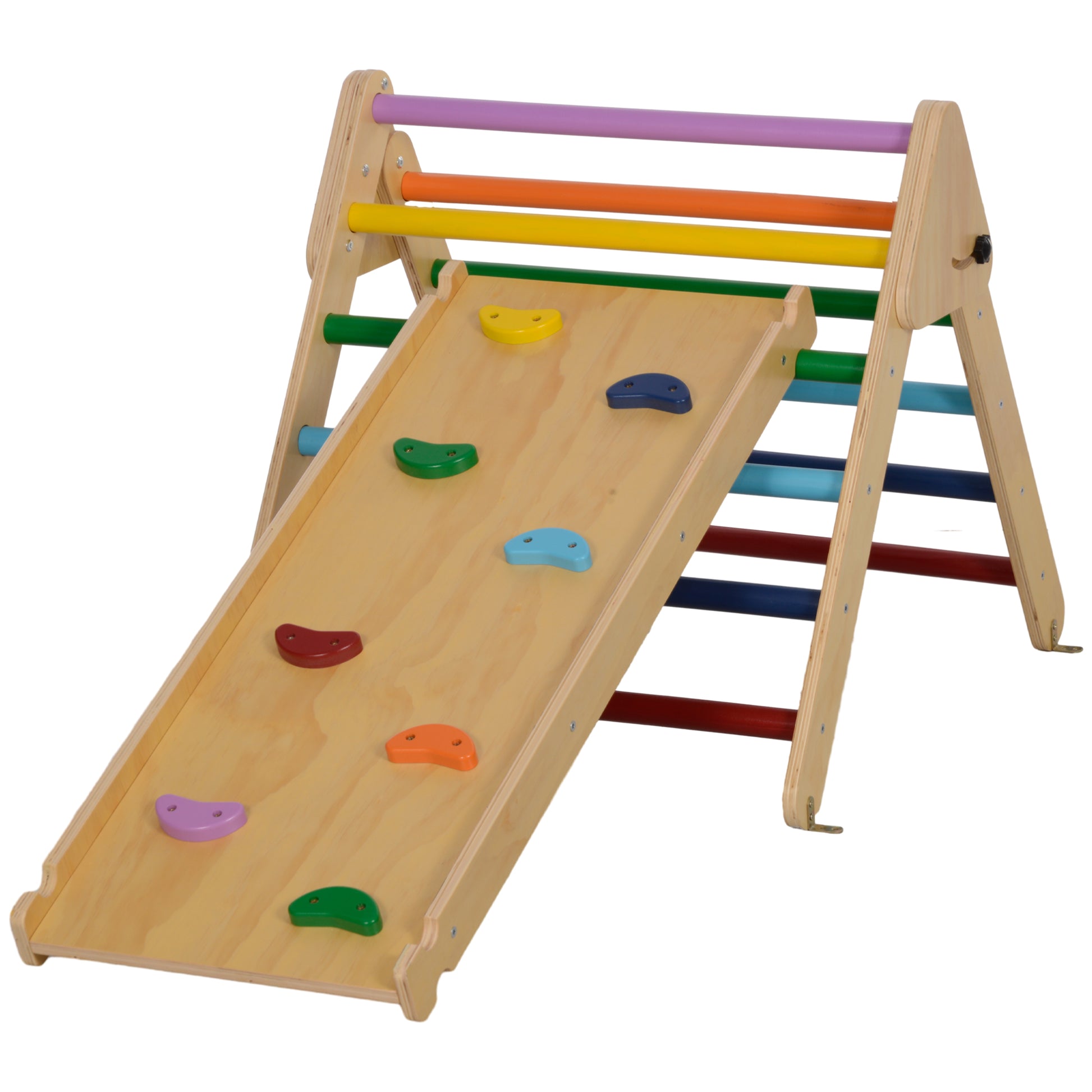 Pikler Triangle Set, 2 in 1 Climbing Toys with Ramp for Toddlers, Nature Wood Baby Gym & Playmats   at Gallery Canada