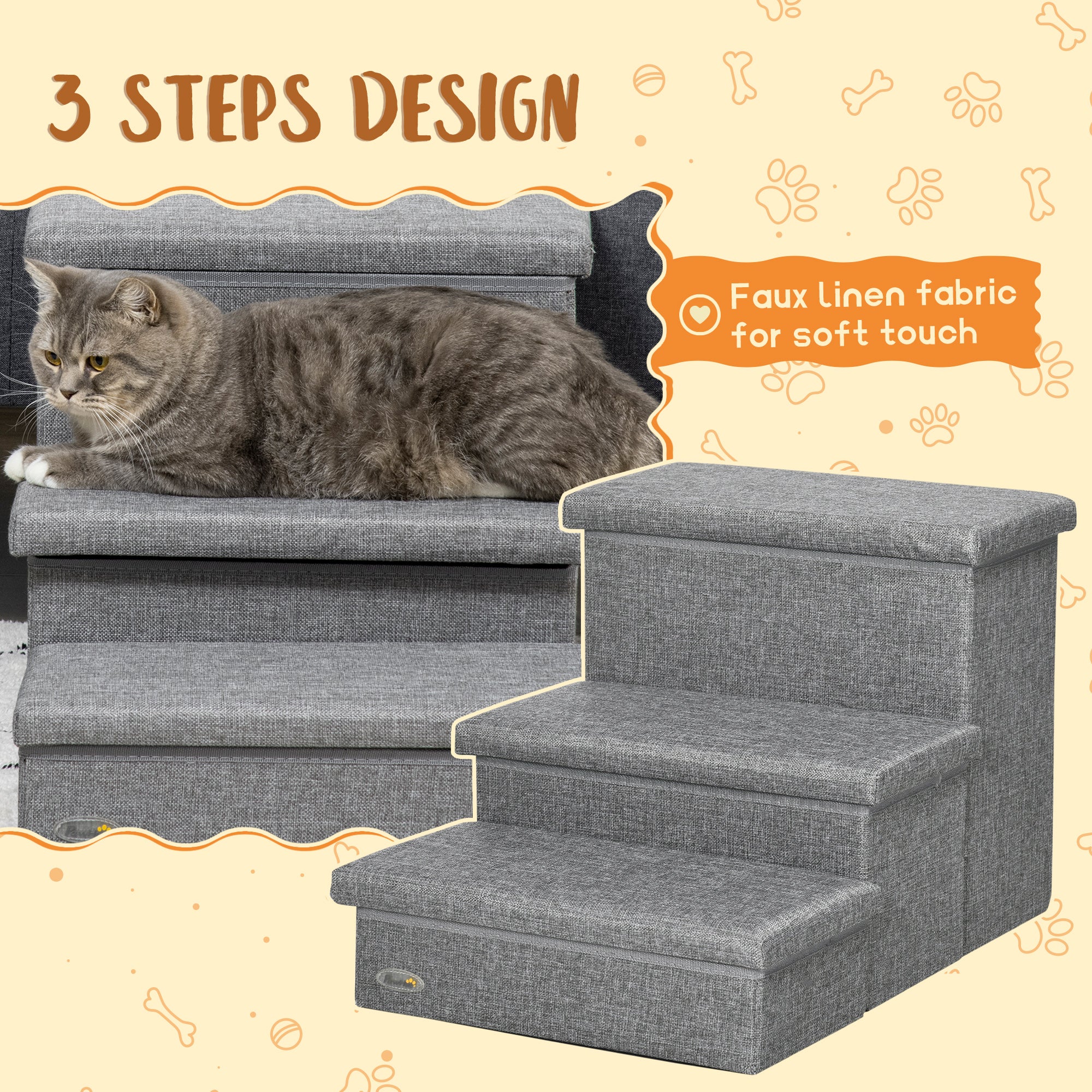 Dog Stairs, 3-Tier Dog Steps for High Bed Couch with Storage Box, Portable Dog Ramp Home Ladder for Small Cat and Dog Dog Stairs   at Gallery Canada