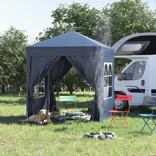 6.6'x6.6' Pop Up Canopy Tent with Sidewalls, Instant Sun Shelter Camping Gazebo with Carry Bag, Blue