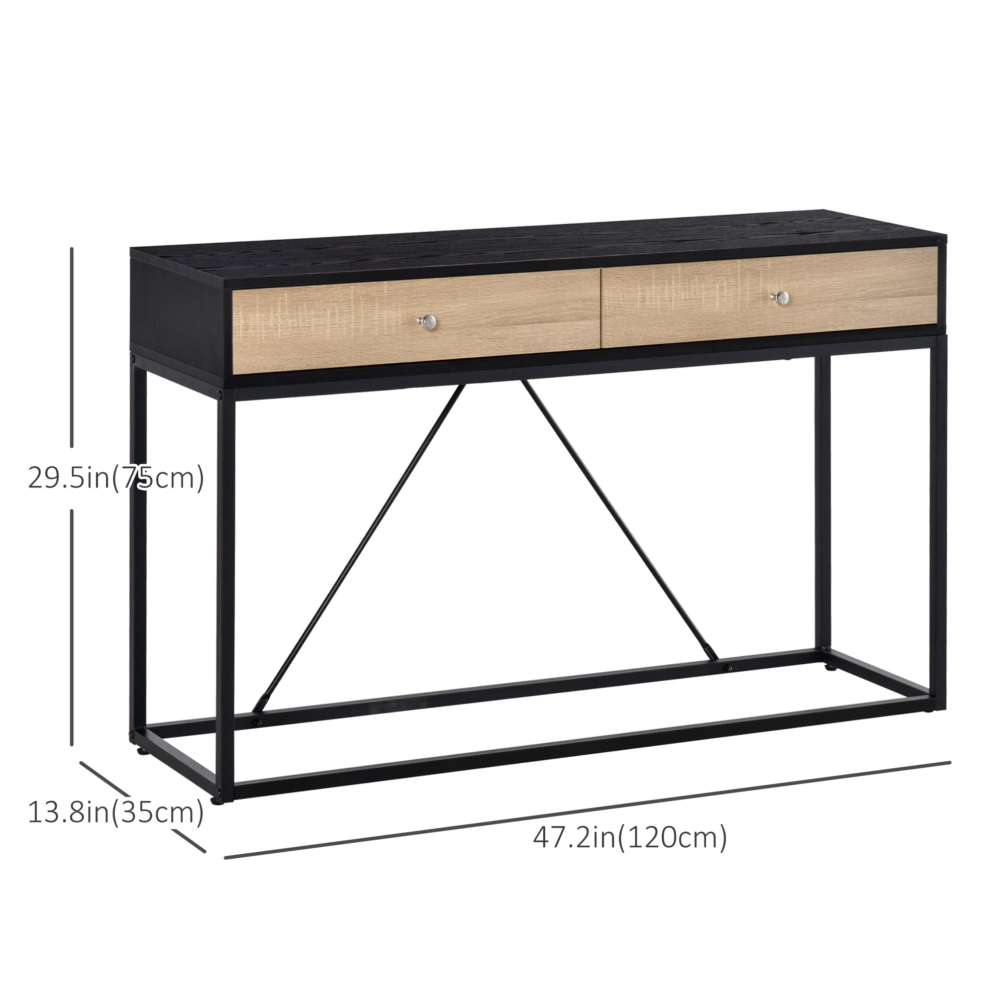 Console Table, Hallway Table with 2 Drawers, Steel Frame Sofa Table for Entrance and Living Room, Black Console Tables   at Gallery Canada