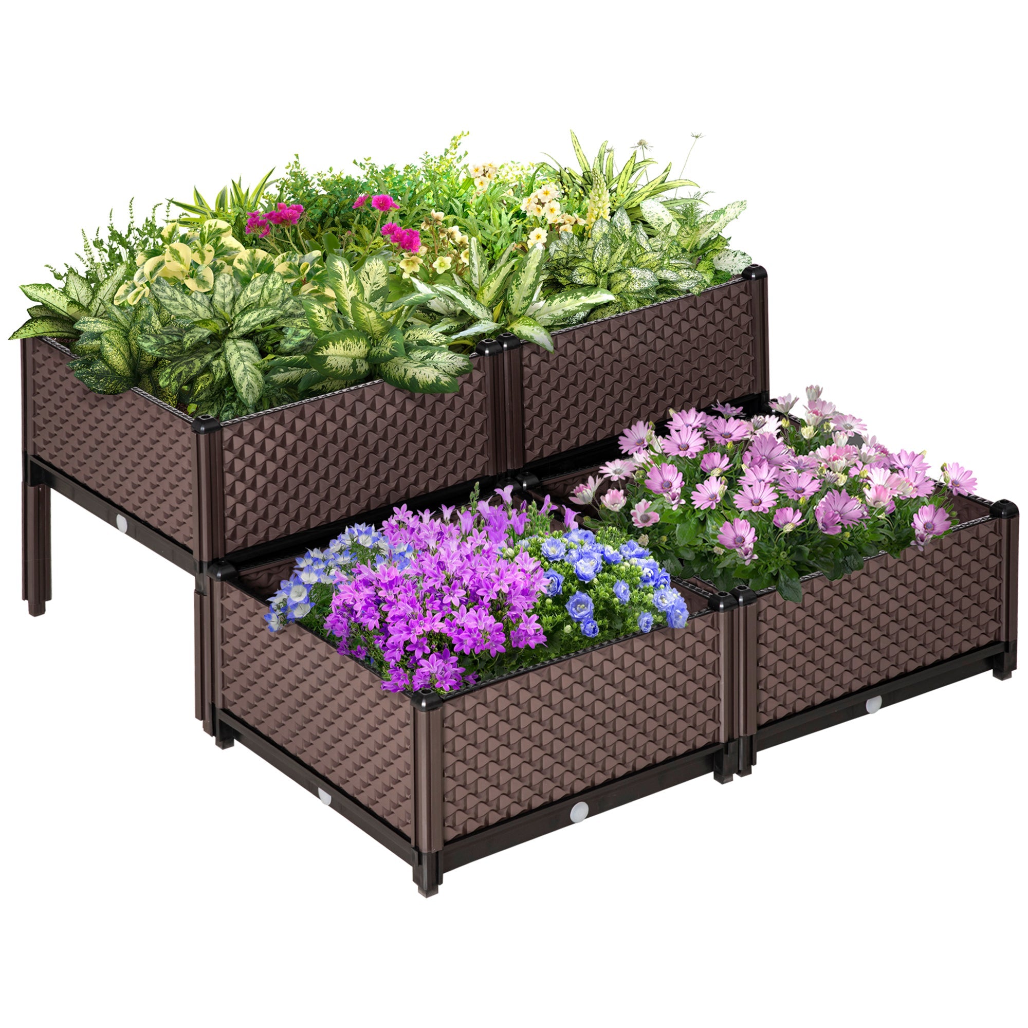 Self-Watering Raised Garden Bed Kit with Drainage Holes, Set of 4, Brown Elevated Garden Beds Brown  at Gallery Canada