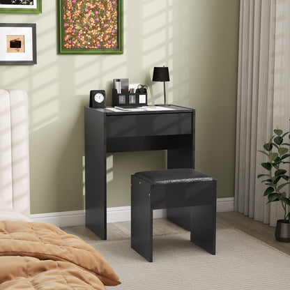 Modern Vanity Set with Makeup Table and Cushioned Stool, Dressing Table with Flip Top and Mirror for Bedroom, Black Dressing & Vanity Tables   at Gallery Canada