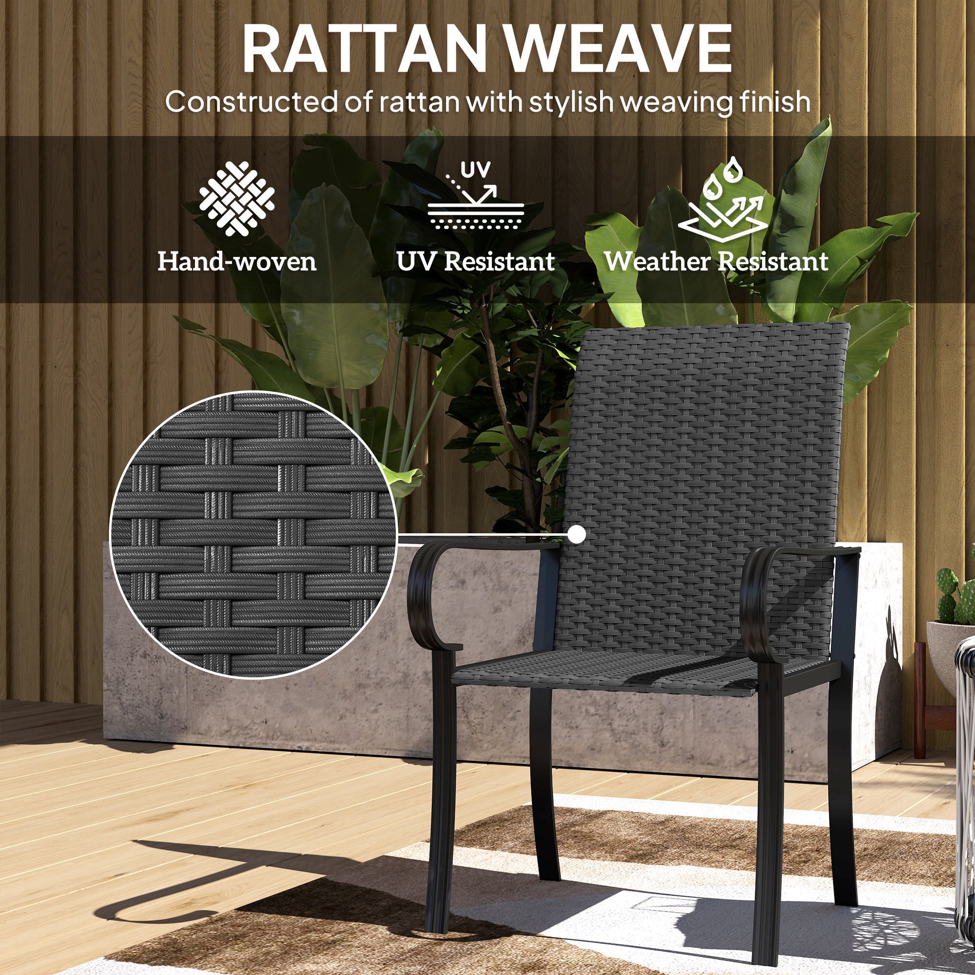 4 Piece PE Rattan Patio Dining Chairs with Steel Frame, for Garden, Backyard, Pool Side, Porch, Black Patio Chairs at Gallery Canada