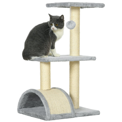 28" Cat Tree with Scratching Post, Pad, Toy Ball for Indoor Cats, Light Grey Cat Posts   at Gallery Canada