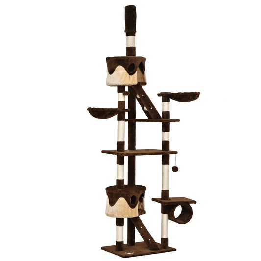 94"-102" Huge Cat Tree Ceiling High Cat Condo Scratching Post Activity Center Multi-Level Play House Floor to Ceiling Cat Trees Beige and Brown  at Gallery Canada