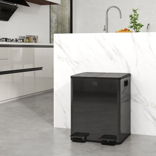 Dual Garbage Bin, Soft-Close Trash Can with Foot Pedal, 2 x 20 Liter Garbage Can with Removable Inner Buckets, Black Household Supplies at Gallery Canada