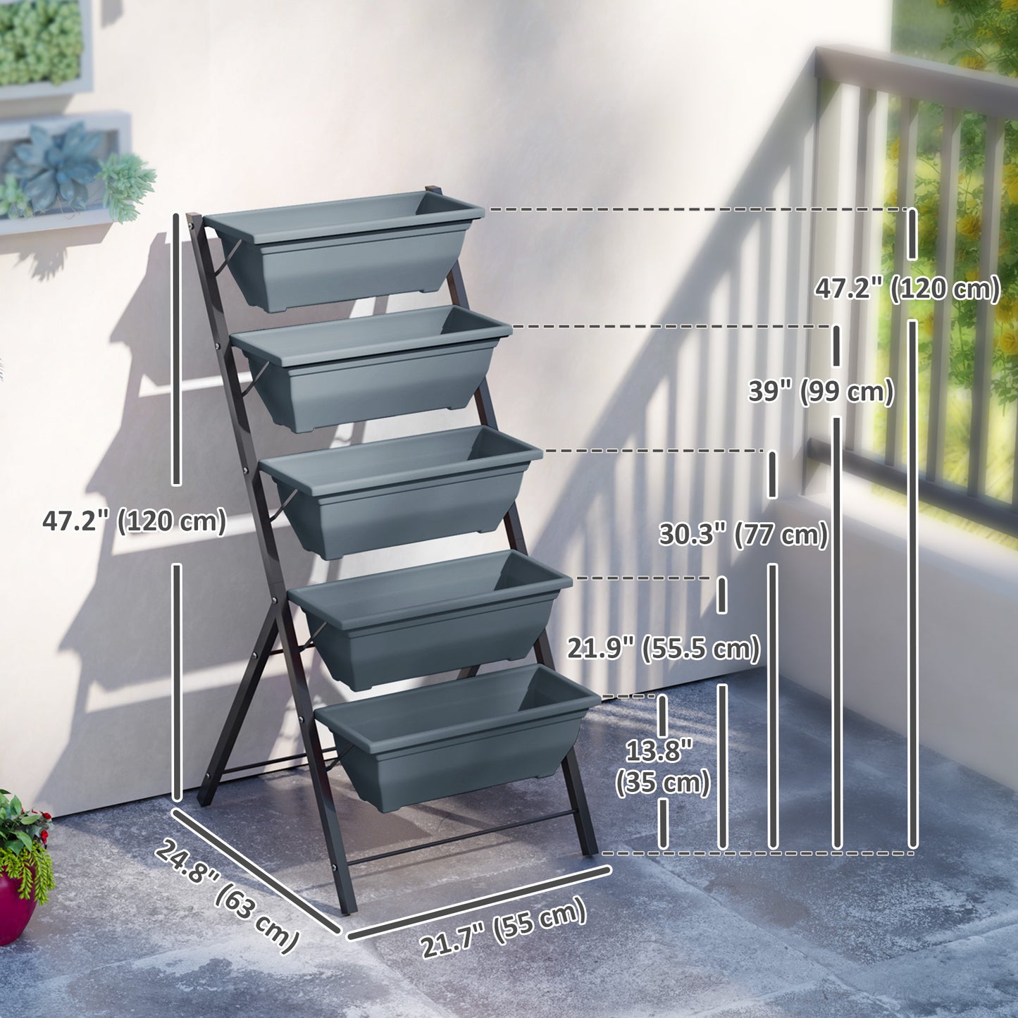 5-Tier Raised Garden Bed Plant Stand Flower Pots with Leaking Holes Grey Plant Stands at Gallery Canada