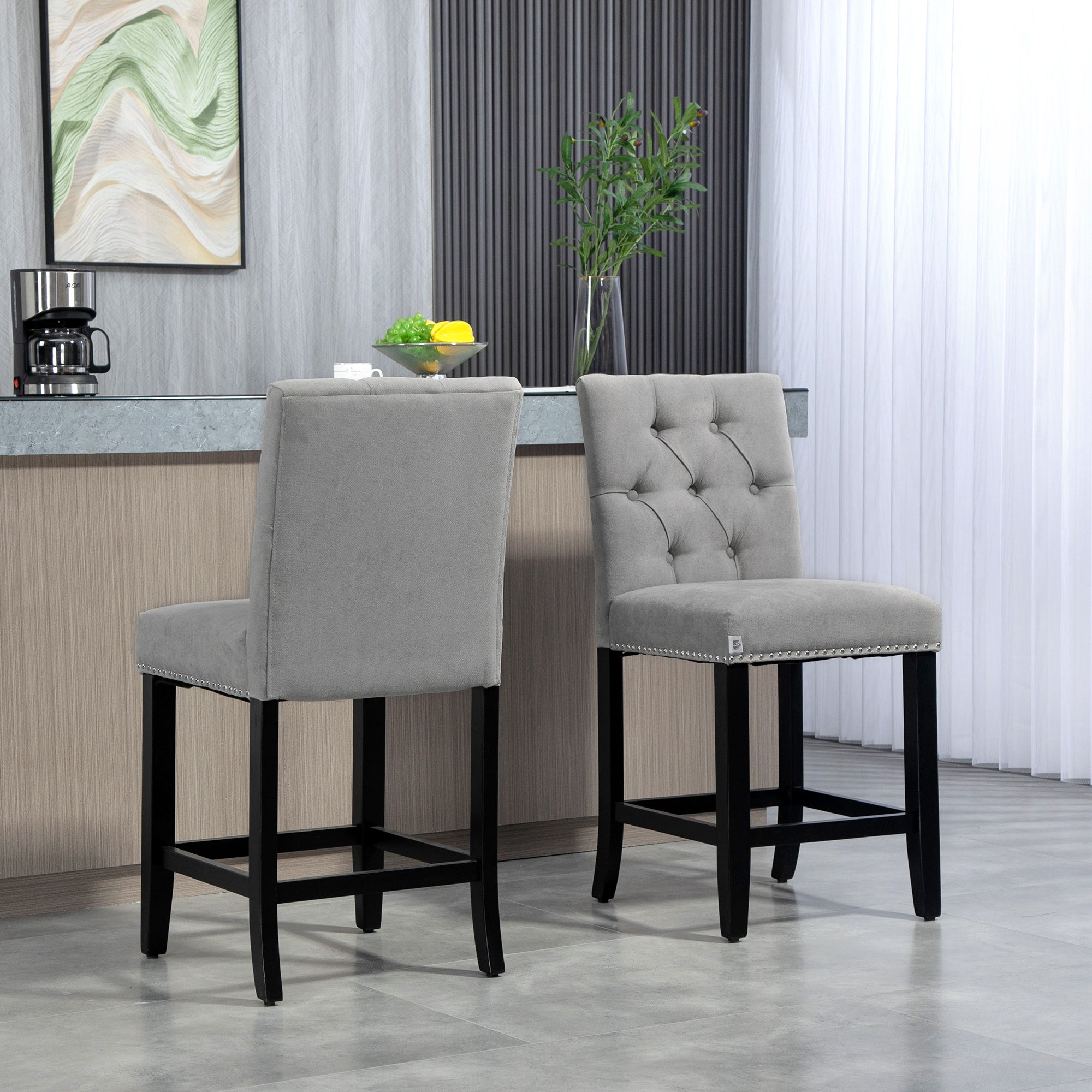 Fabric Bar Stool Set of 2, Tall 25.6