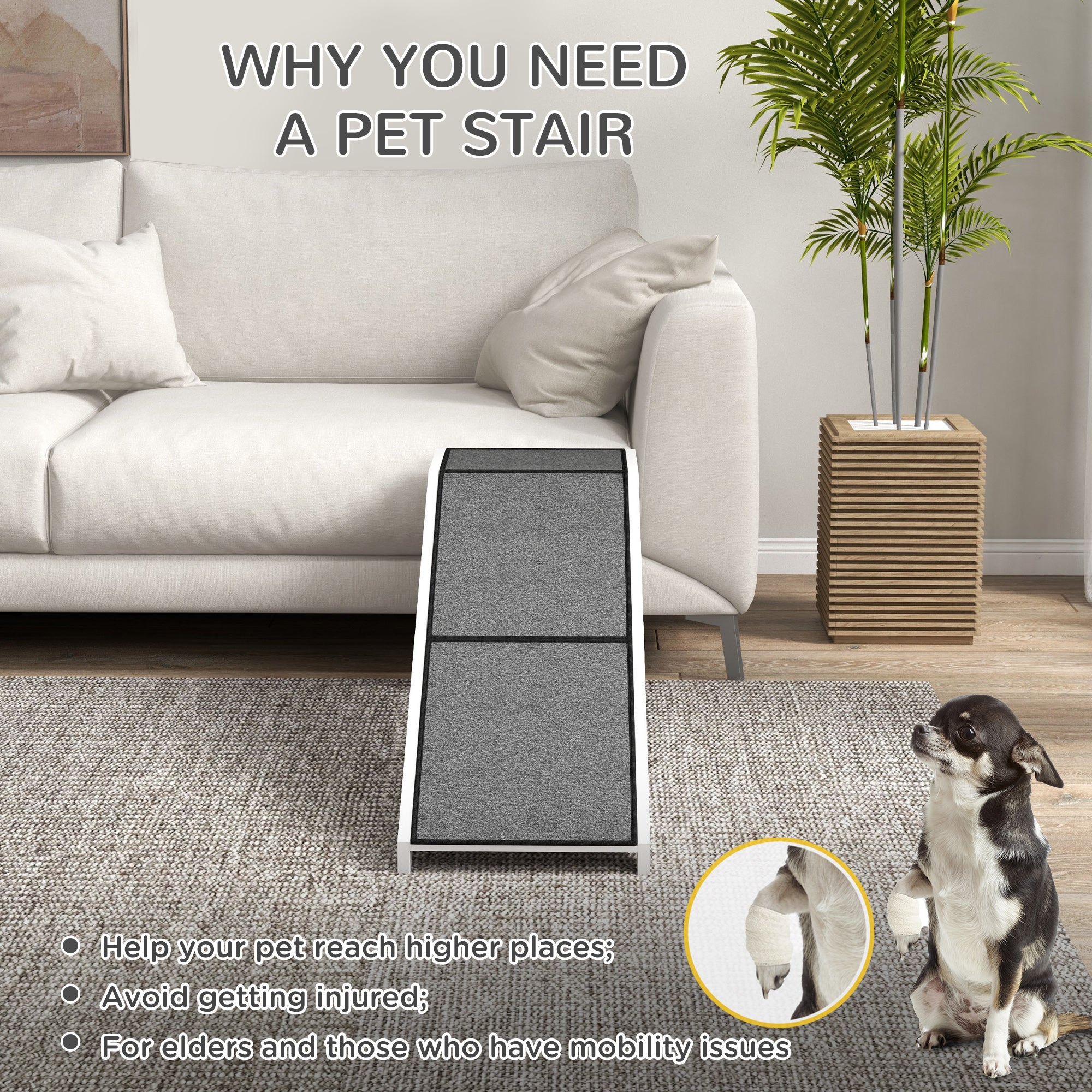 Pet Ramp Bed Steps for Dogs Cats Non-slip Carpet Top Platform Pine Wood 59