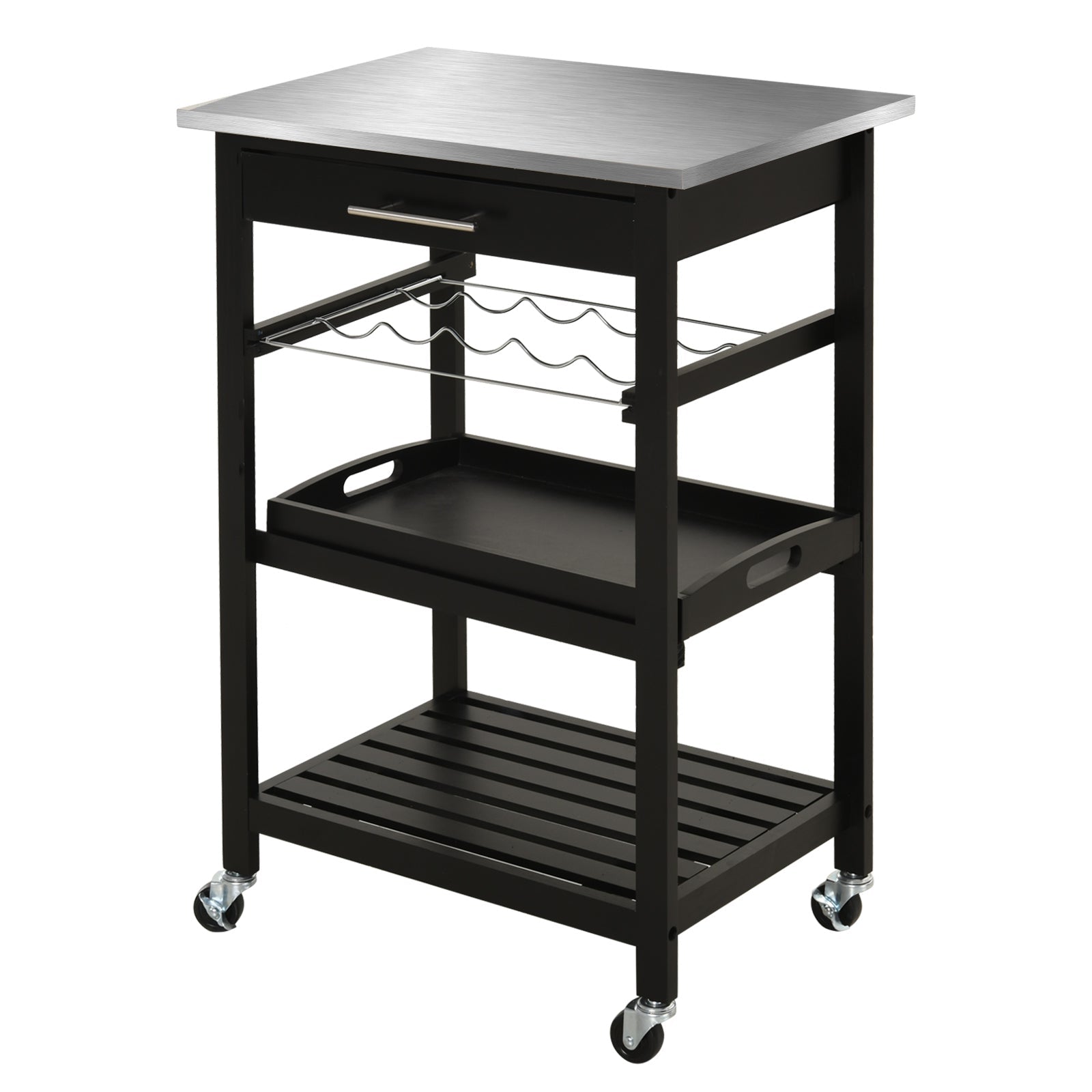 Room Essentials Portable Stainless Steel Top Kitchen Cart with Storage Drawer 3-Tier Kitchen Islands & Kitchen Carts Black  at Gallery Canada