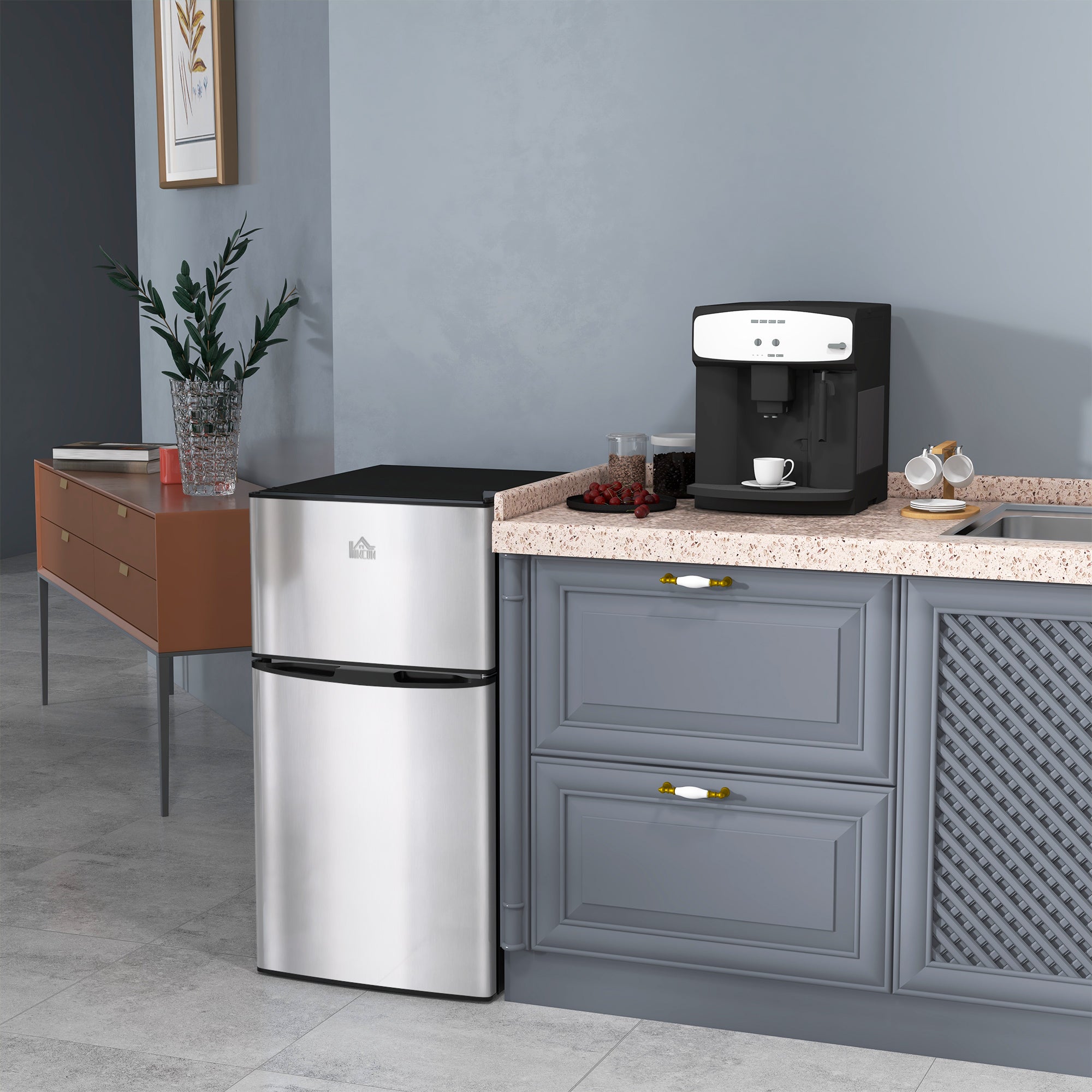 3.2 Cu Ft Compact Refrigerator, Mini Fridge with Freezer, Adjustable Shelves and Reversible Doors for Bedroom, Silver Small Kitchen Appliances at Gallery Canada