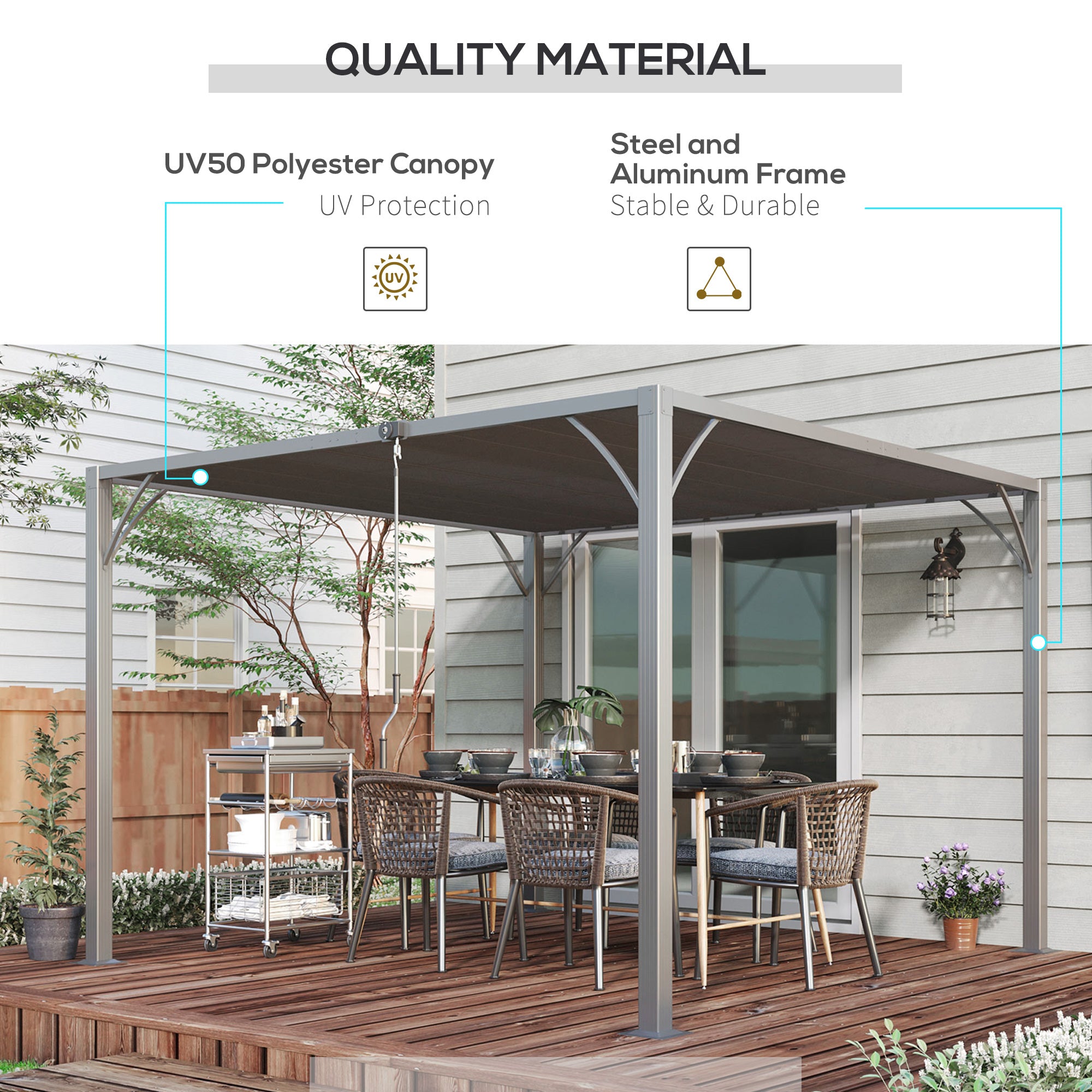 9.5' x 9.7' Outdoor Pergola with Retractable Roof, Aluminium Louvered Pergola Canopy Gazebo for Lawn Garden Patio, Grey Pergolas at Gallery Canada