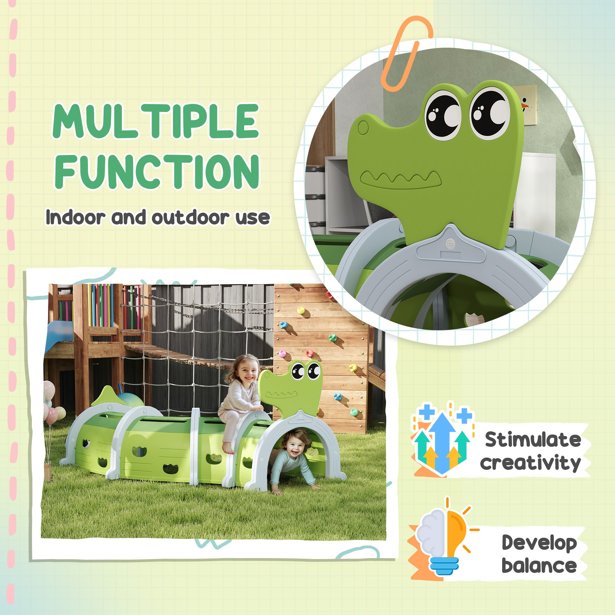 Crocodile Design Tunnel for Kids to Crawl Through, for 3-6 Years, Green Children's Play Tunnels at Gallery Canada