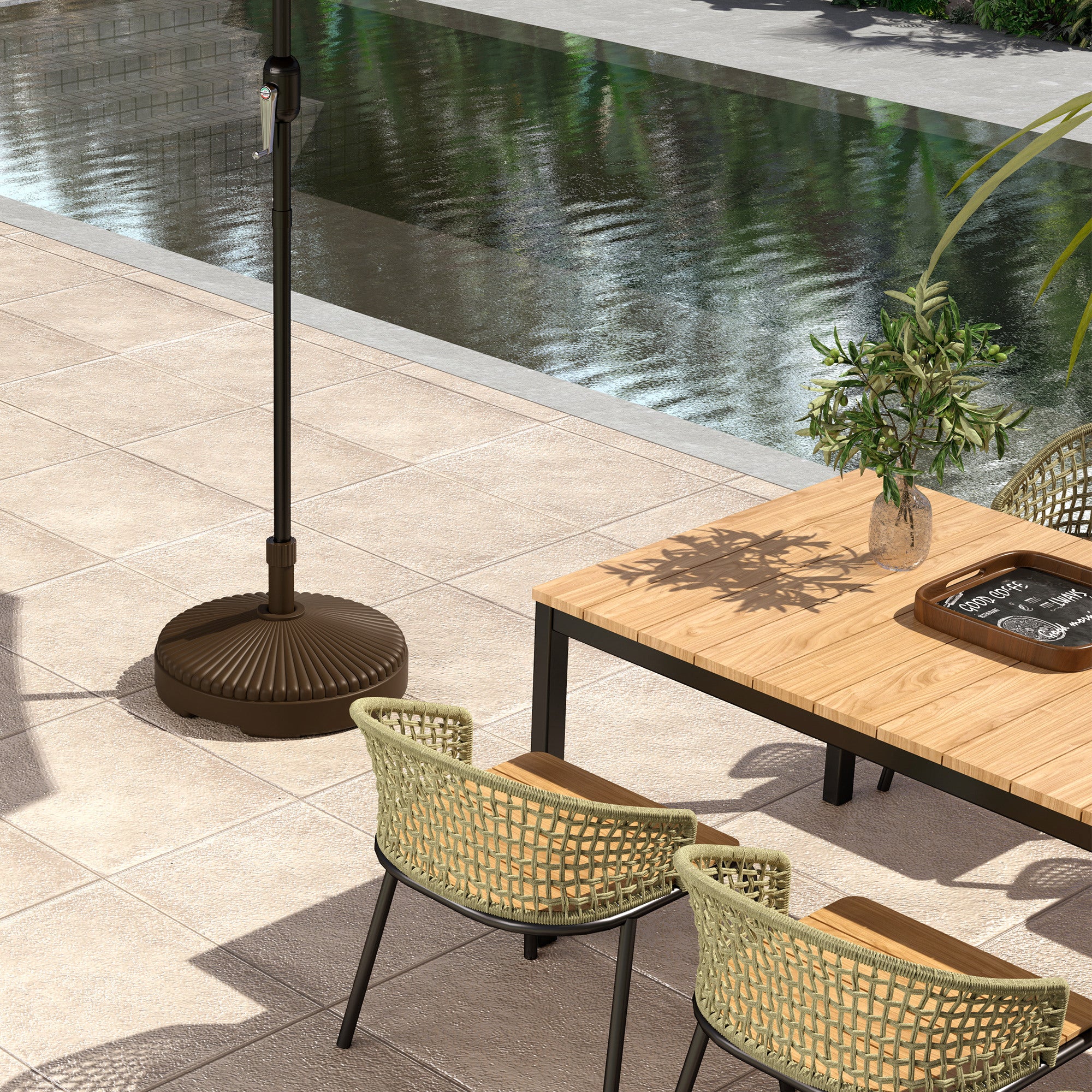 Round Patio Umbrella Base Parasol Holder Outdoor Umbrella Stand, Filled Up to 62lbs with Stand or 51lbs with Water for Garden, Poolside, Brown Umbrella Bases at Gallery Canada