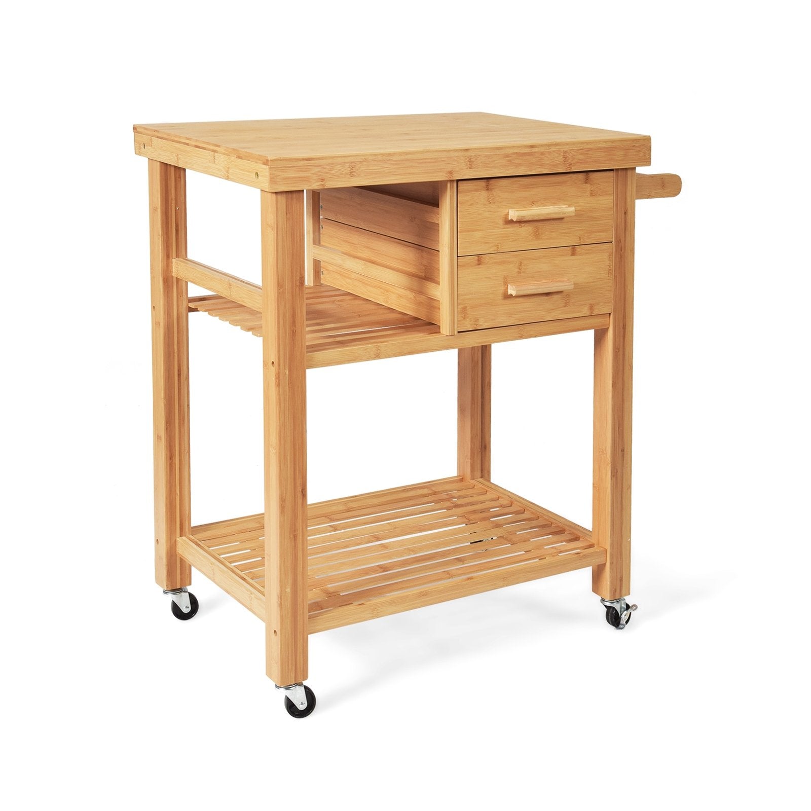 Bamboo Kitchen Trolley Cart with Tower Rack and Drawers, Natural Kitchen Islands & Carts   at Gallery Canada