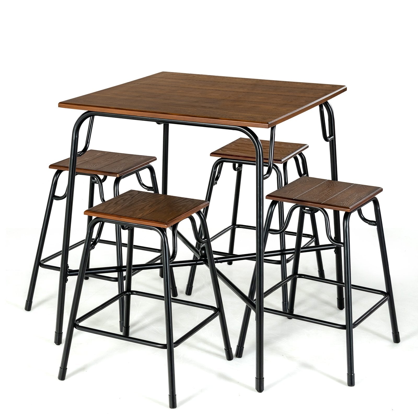5 Pieces Bar Table Set with 4 Counter Height Backless Stools, Rustic Brown Patio Bar Furniture Rustic Brown at Gallery Canada