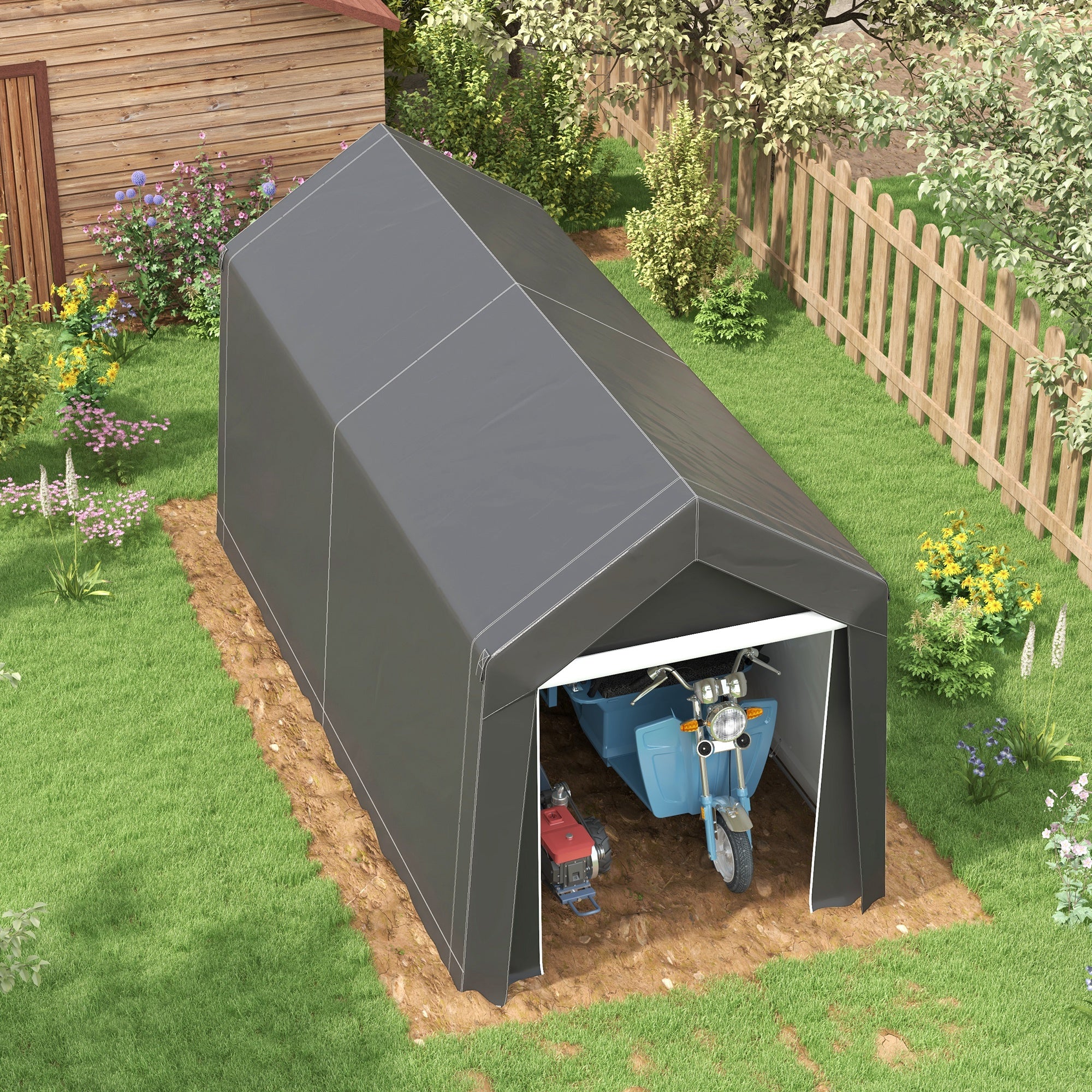 7' x 12' Outdoor Storage Shed Portable Garage with Roll-up Door for Motorcycle, Bike, Garden Tools, Dark Grey Car Shelters at Gallery Canada
