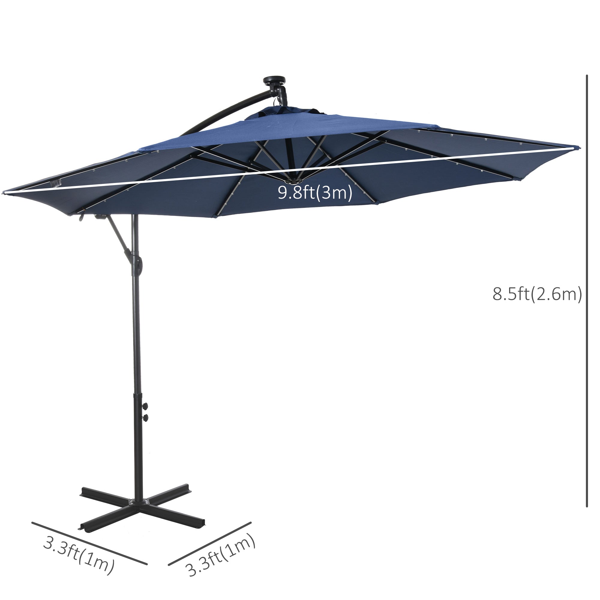 10ft Outdoor Cantilever Umbrella with Solar Lights Banana Umbrella with Adjustable Angle for Patio Backyard Navy Blue Cantilever Umbrellas at Gallery Canada