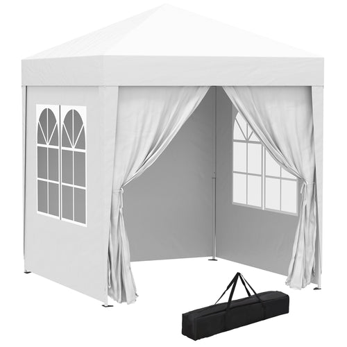 6.6'x6.6' Pop Up Canopy Tent with Sidewalls, Instant Sun Shelter Camping Gazebo with Carry Bag, White