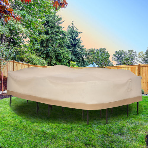 84B-059 129.9-Inch Oval Patio Table and Chair Set Cover, Beige/Coffee Sofa Set