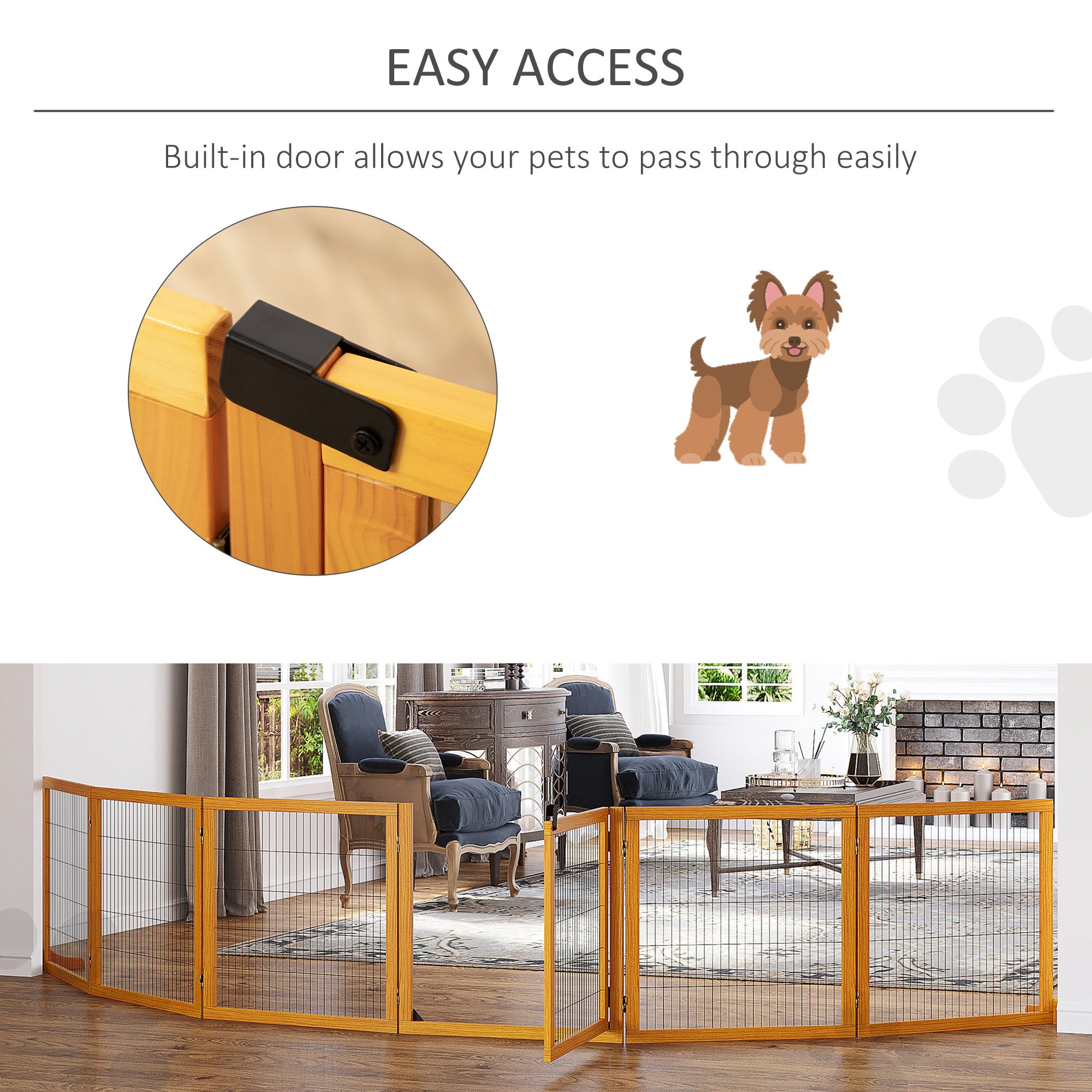 Wooden Freestanding Pet Gate w/ 2 Support Feet, Yellow Houses, Kennels & Pens   at Gallery Canada